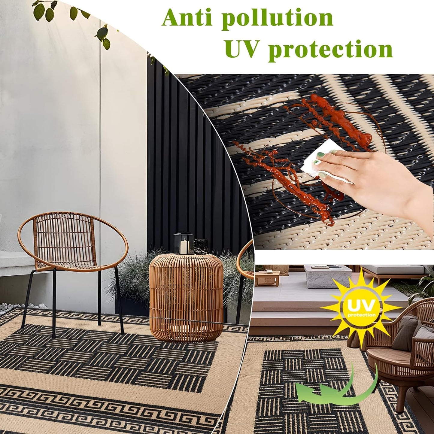 Outdoor Rug 6x9 ft Waterproof, Reversible Outdoor Plastic Straw Rug for Patios Clearance, Outdoor Area Rug Carpet RV Mat for Camping Backyard Deck Porch