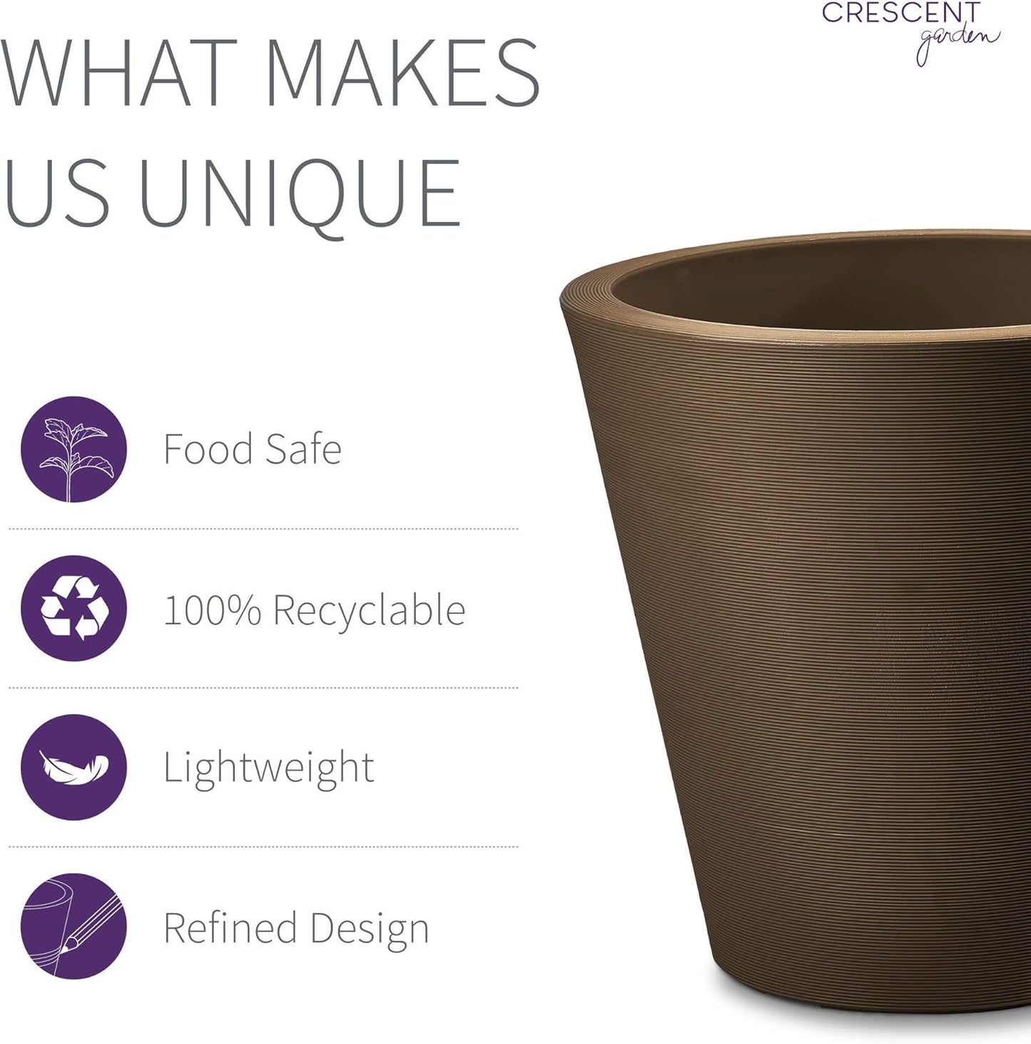 Crescent Garden Madison Planter– Weather-Resistant, Double Walled Indoor/Outdoor Plant Pot with Drain Hole – Large Plastic Plant Pot, 26" W (Mocha)