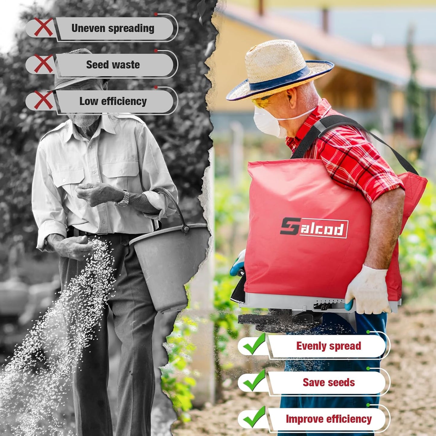 Bag Seed Spreader, Multiple Spread Options, Fit for Spreading Grass Seeds and Fertilizers, Red