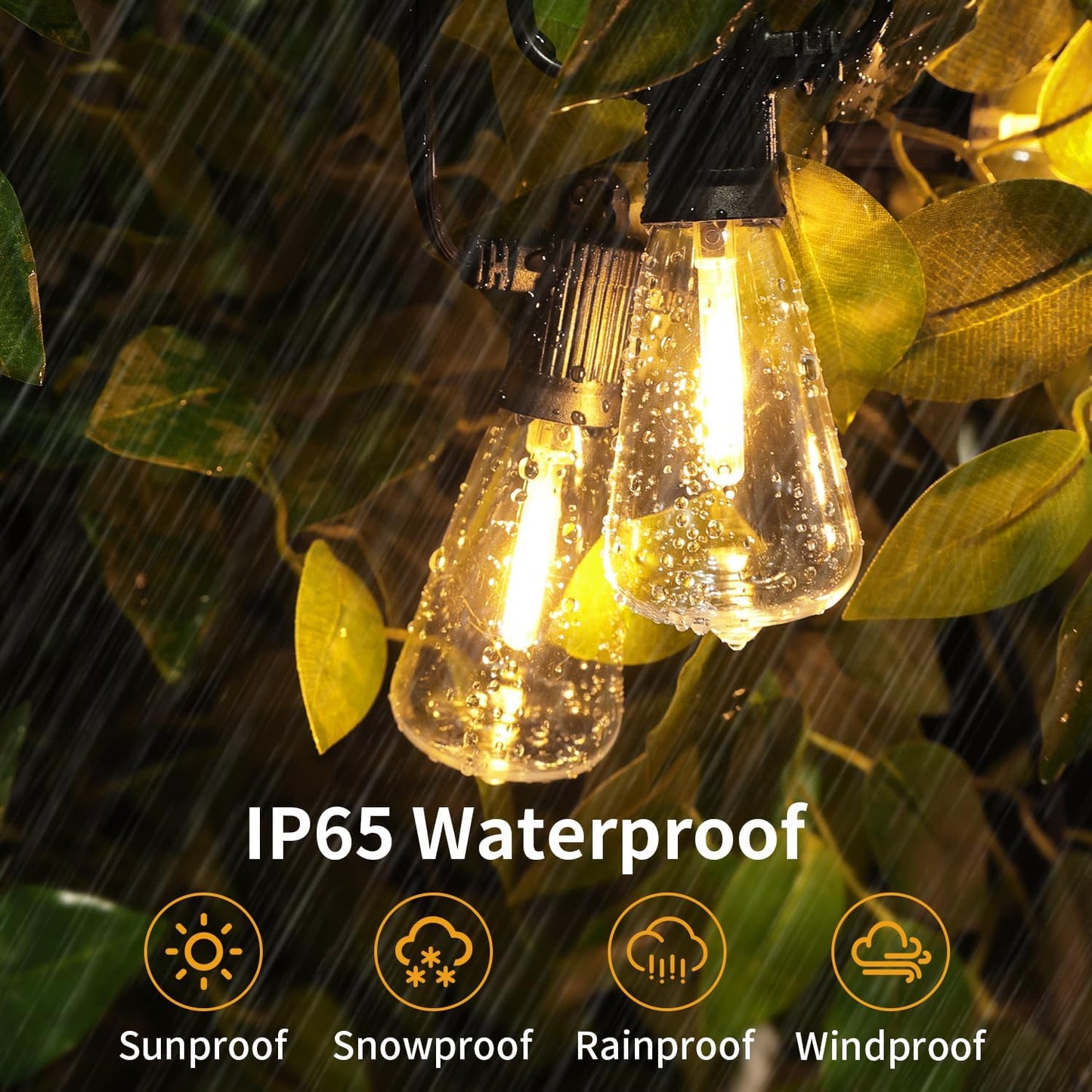 ZOTOYI Outdoor String Lights 50 FT, Patio Bulbs with 27 LED Plastic Edison ST38 Bulbs (2 Spare), Waterproof IP65 Outdoor Hanging Lights for Garden, Backyard, Cafe, Porch, Gift, Gazebo - Dimmable 2700K