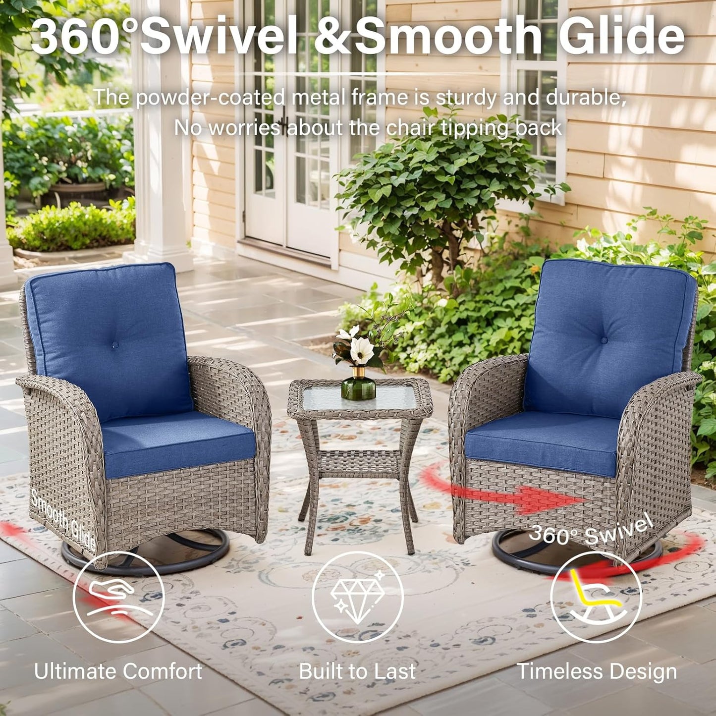 7 Pieces Patio Furniture Set with Fire Pit Table - 4 Outdoor Swivel Rocker Chairs with 50000BTU Propane Fire Table and 2 Side Table, Outdoor Conversation Set for Casual Gathering Gray