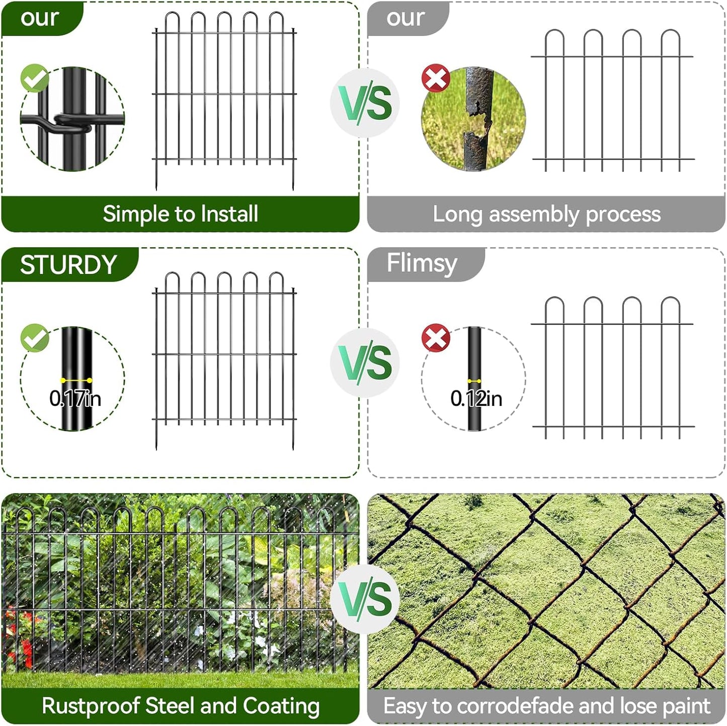 15 Panels Decorative Garden Fence, 32ft X 32in Rustproof Metal Animal Barrier Fence, No Dig Fence Garden Fence, Arched Flower Bed Edging Ornamental Wire Border Fencing for Outdoor Yard, Patio Decor