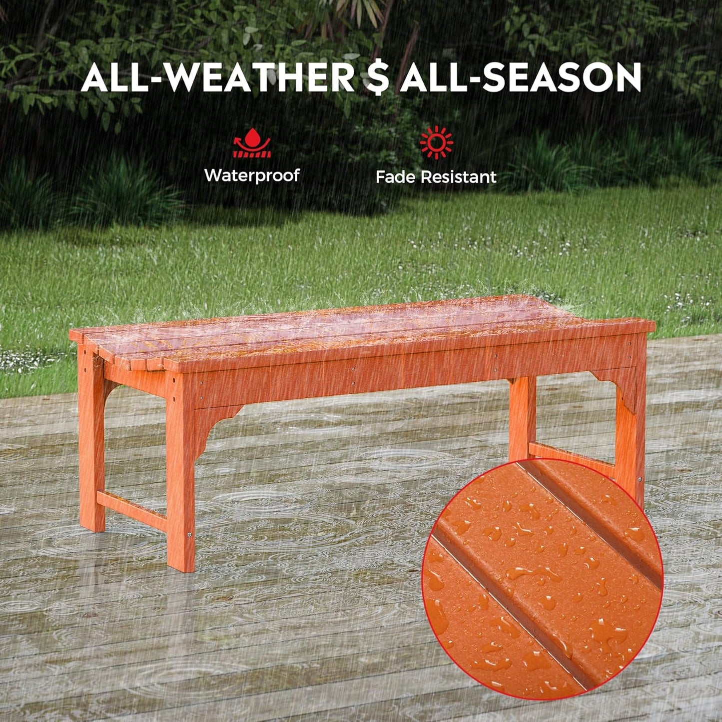 Outdoor Benches Weatherproof, All Weather Resistant Park Bench Poly Lumber Backless Garden Bench Seat for Entryway Front Porch, Orange