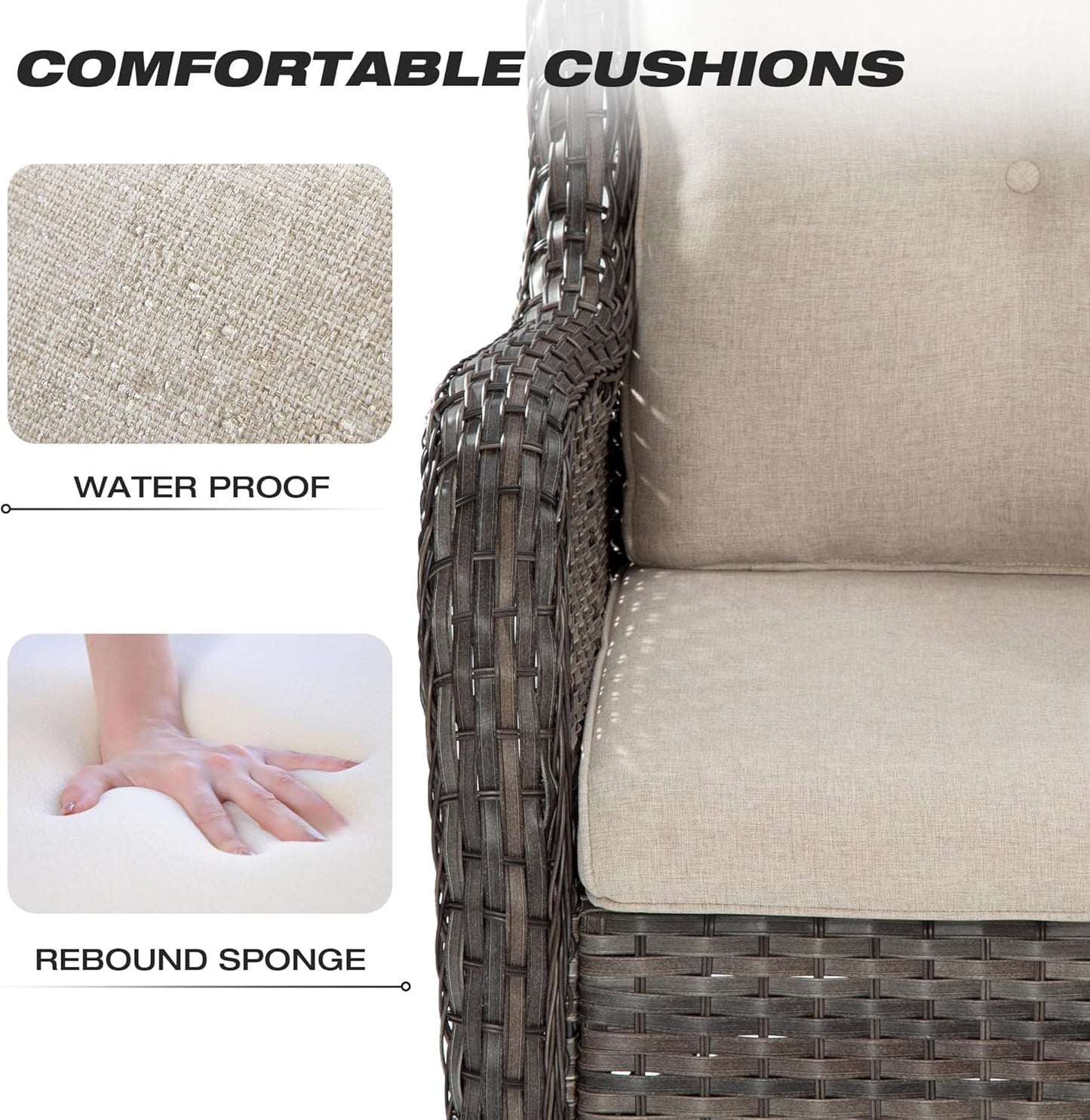 Joyside Patio Bistro Set Wicker Chairs - 3 Piece Outdoor Rattan Conversation Set with 2 Armrest Chair and 1 Side Table for Proch Deck Garden Backyard Balcony(Mixed Grey/Beige)