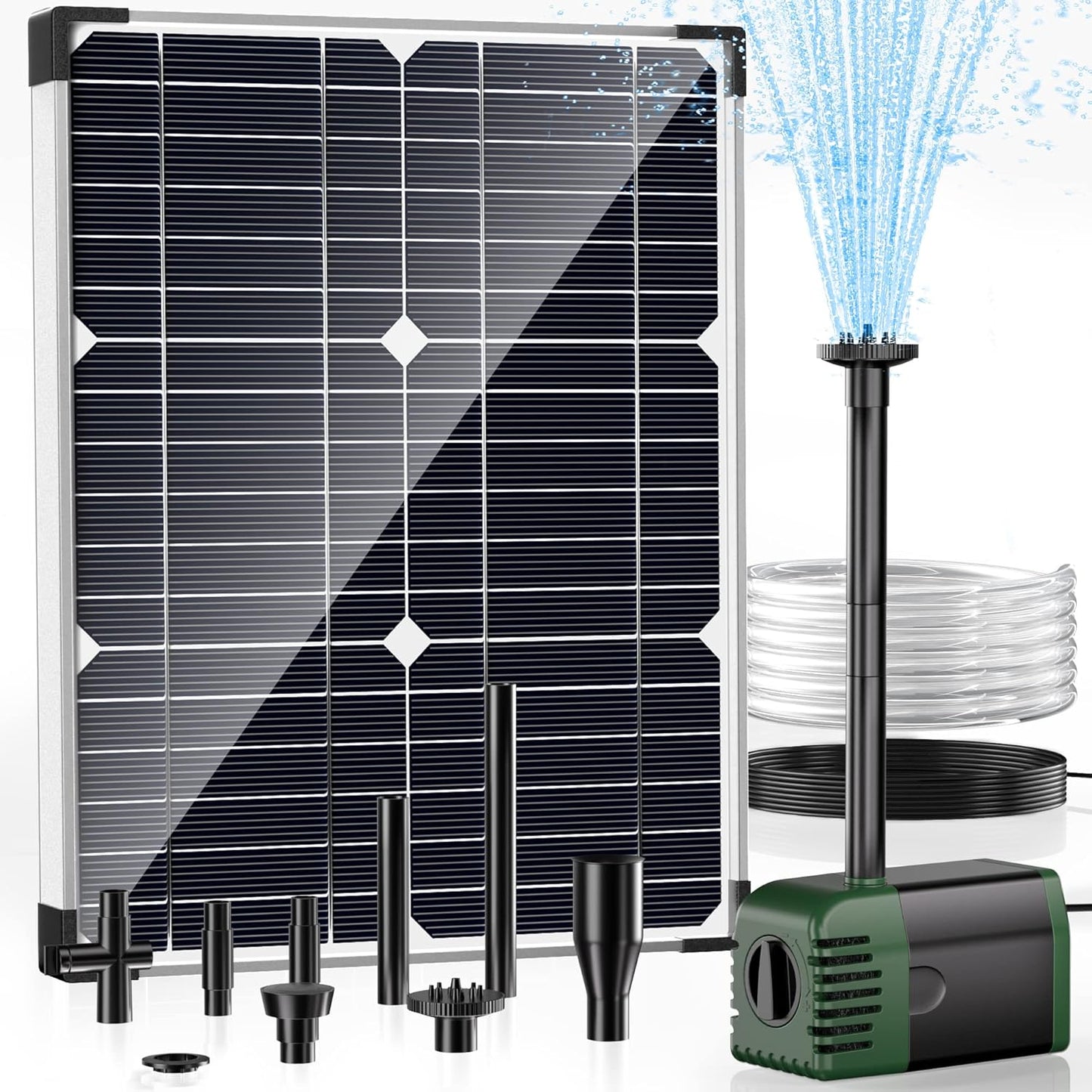 POPOSOAP Solar Water Pump Fountain,20W Solar Fountain Pump 320GPH Solar Powered Water Pump with Adjustable Flow, PVC Tubing and 16.4ft Cord Length for Ponds, Garden, Waterfall, Fish Pond
