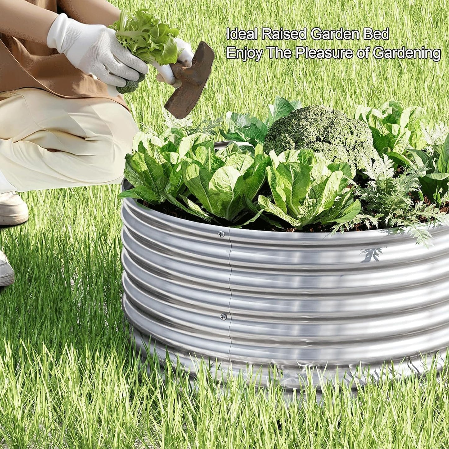 5 Pack 2x2FT Round Galvanized Raised Garden Bed Outdoor,Metal Garden Bed for Vegetables,Steel Raised Beds for Gardening,Above Ground Garden Box for Flower