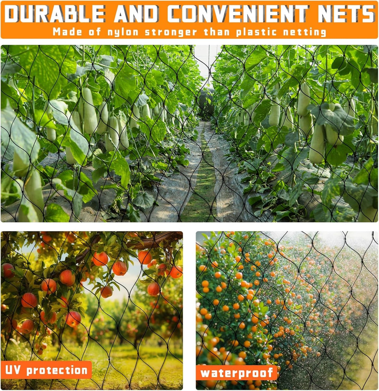 Bird Netting for Garden Heavy Duty Nylon Mesh Garden Netting for Garden Protection Bird Fence Plant Netting Protection Against Birds, Deer, Squirrels and Other Animals (25x50FT)