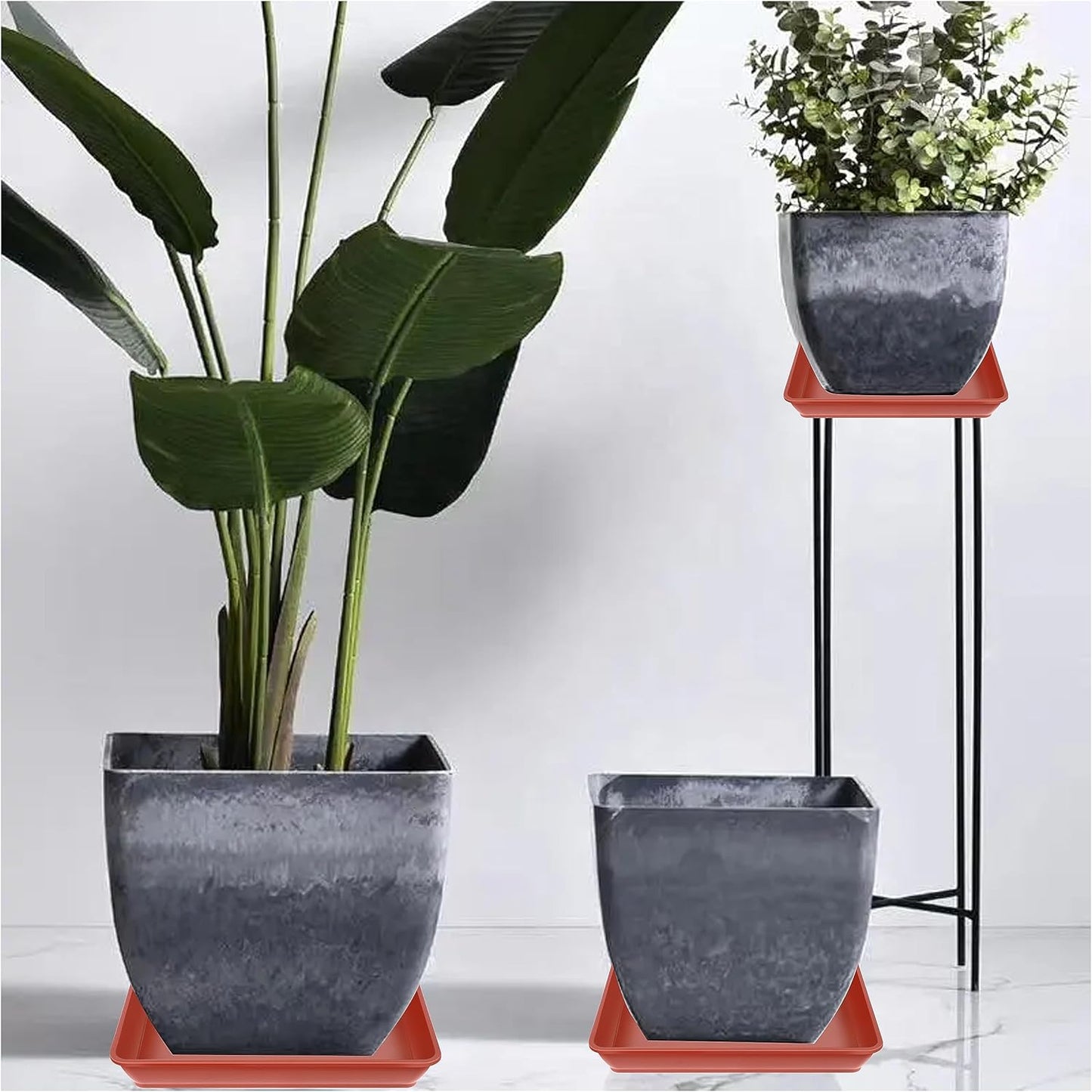 2 Pack Square Plant Saucer 20 22 Inch, Extra Large Plant Saucers, Heavy Plastic Water Tray Tor Plants, Planters for Indoors and Outdoors Plants, Deep Plant Trays for Pots (20 inch, Terracotta)