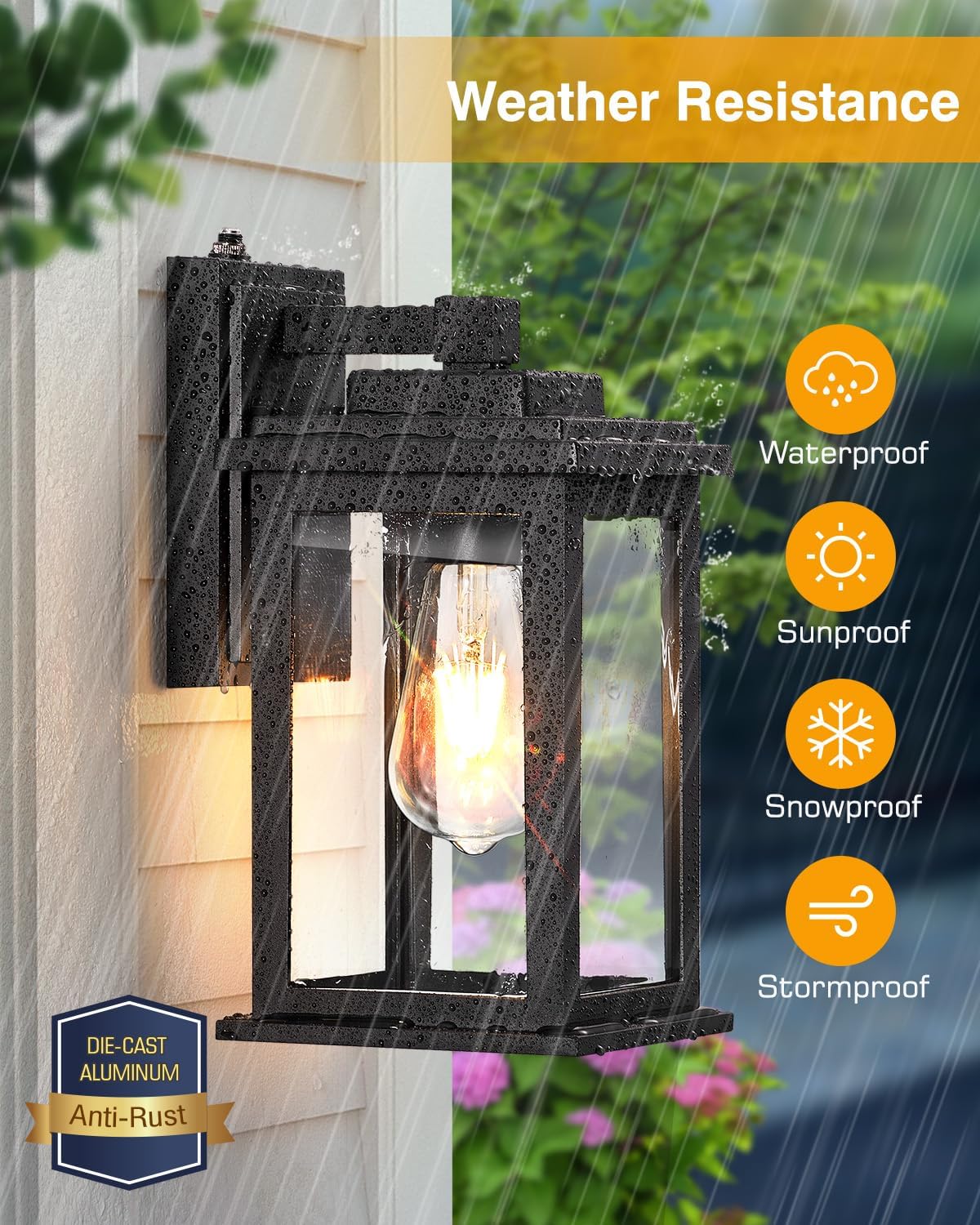 VIANIS Dusk to Dawn Outdoor Lights for House, Black Outdoor Light Fixture, Waterproof Exterior Lighting Fixtures Wall Mount, Outdoor Wall Lights for House, Garage, Garden, Porch,Hardwired, Non-Solar