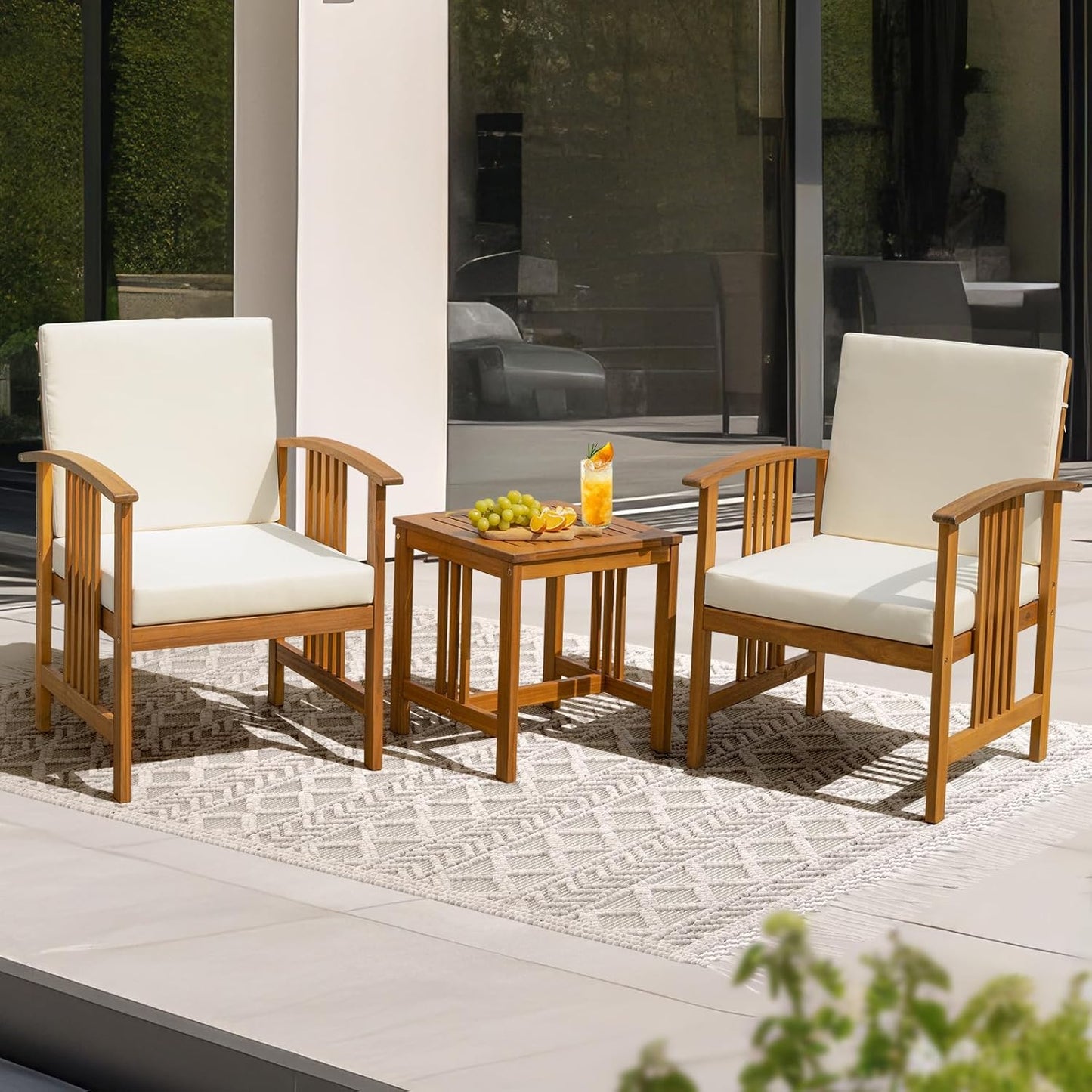 IDZO Wood Club Chairs Set 2 with End Table