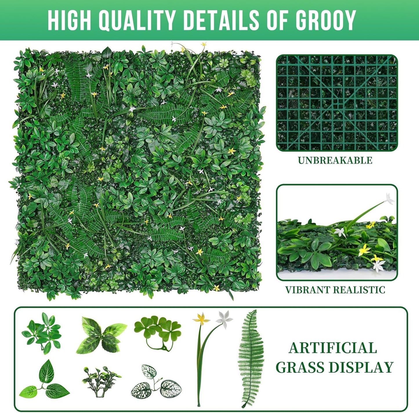 Grass Wall 20"x20" Pack of 8, Artificial Boxwood Panels, Privacy Hedge Fence Screen with UV Protection, Greenery Backdrop for Indoor Home Wedding Decor and Outdoor Garden Backyard