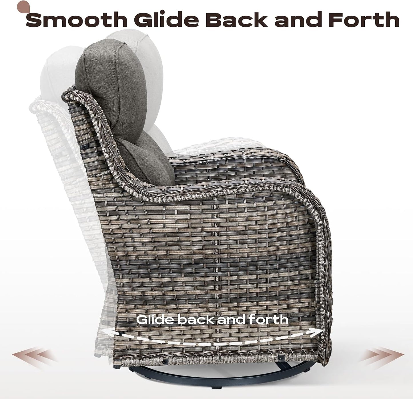 Wicker Outdoor Patio Furniture Set - 5 Piece Patio Conversation Sets with Swivel Rocker Chairs, Ottomans and Sofa, 6 inch Cushions, Waterproof Wicker, for Porch Deck Mixed Grey/Grey