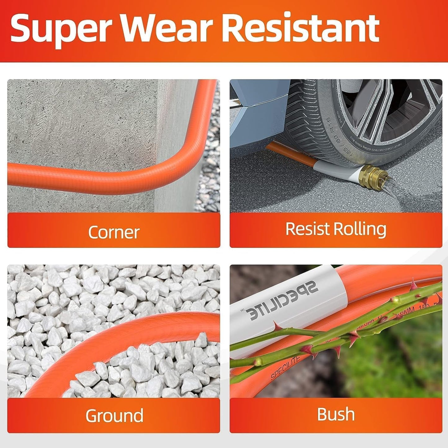 Garden Water Hose 10 ft x 5/8 in, Heavy Duty Leader Pipe Extension, Flexible, Lightweight Kink-less,Hybrid Rubber, with 3/4" Brass Fittings, Orange