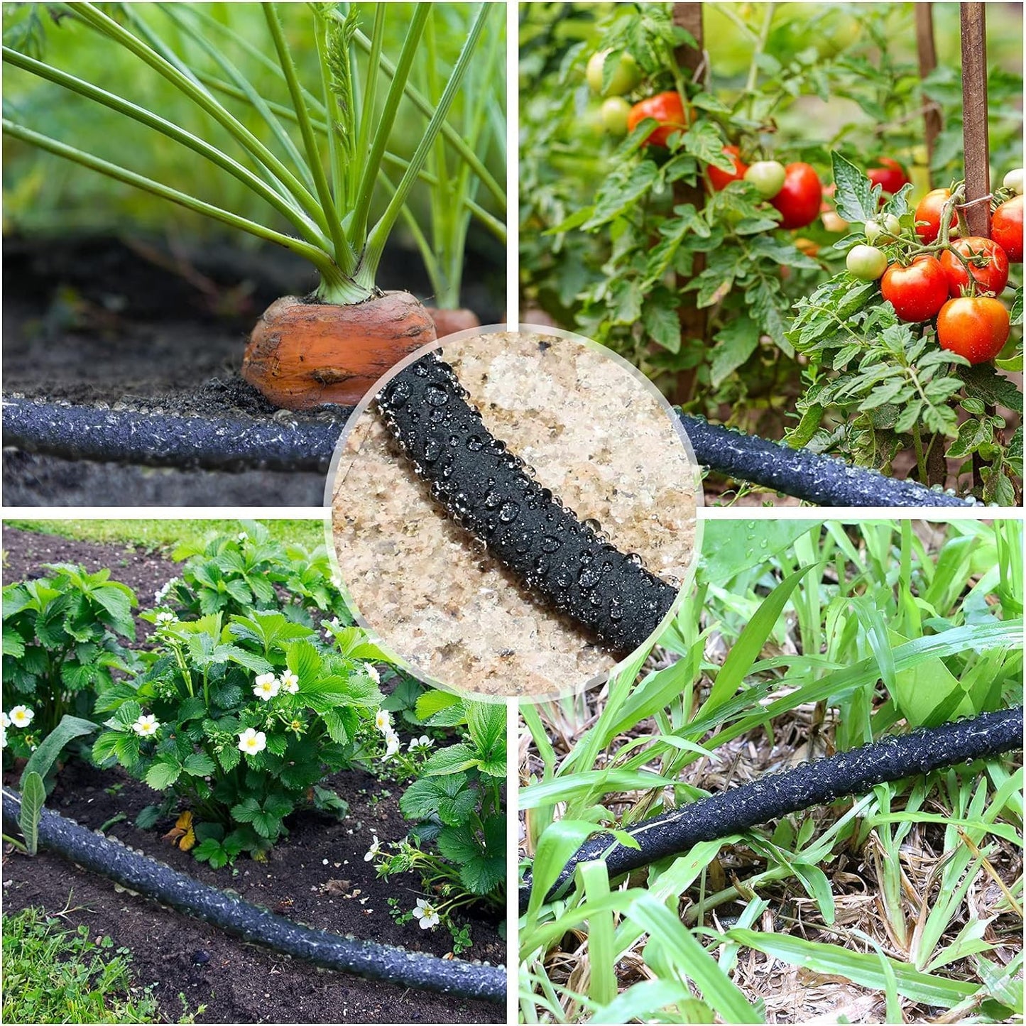 Soaker Hose, 1/2" x 50 FT Round Rubber Garden Soaker Hose, Heavy Duty Water Seeper Soaker Hoses for Foundation Watering, Garden Beds, Garden, Lawn and Plants