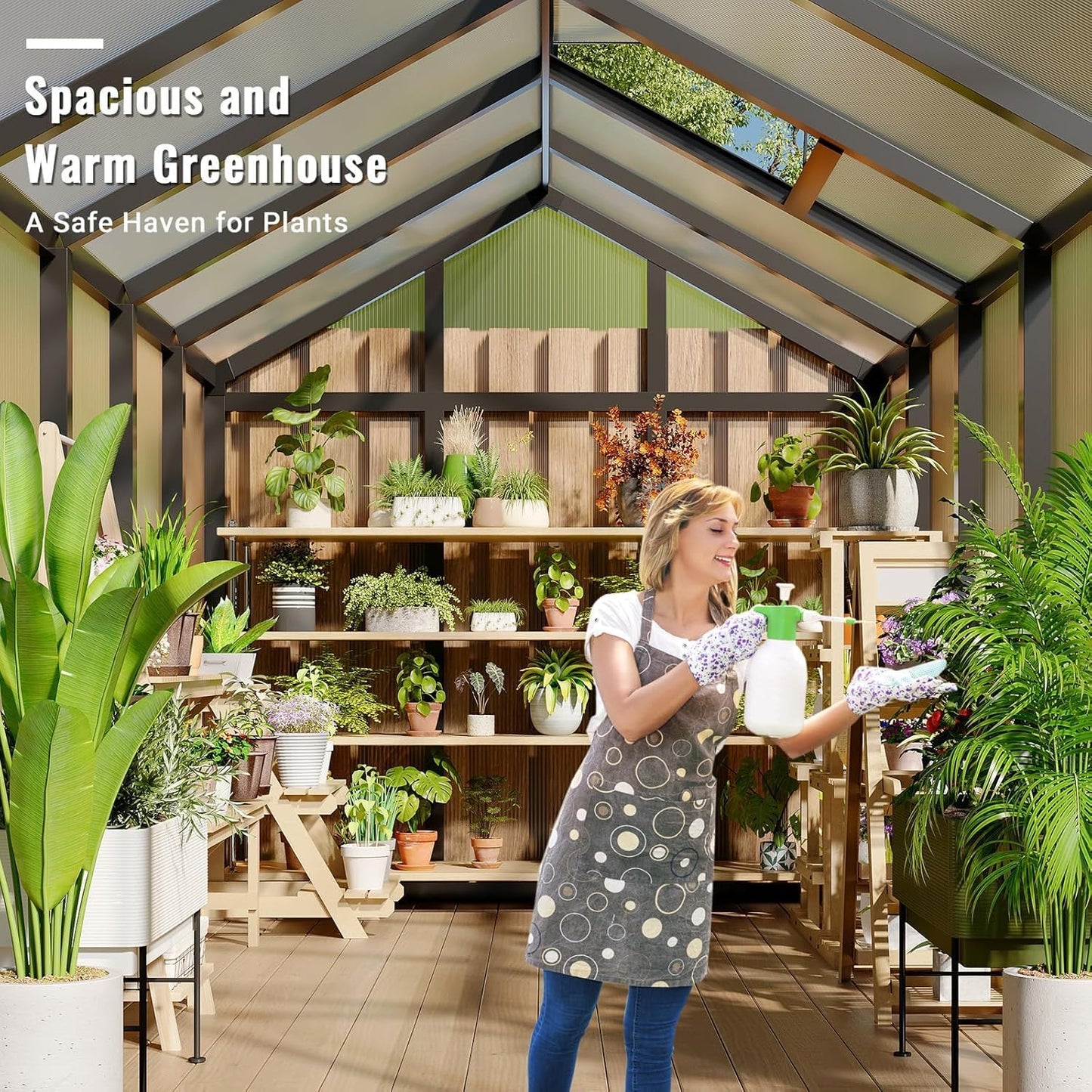 6 x 10 FT Greenhouse, Greenhouses for Outside, Polycarbonate Greenhouse with Aluminum Frame, Lockable Door and Ajustable Roof Vent for Backyard, Green Houses for Outside Garden Backyard, Patio