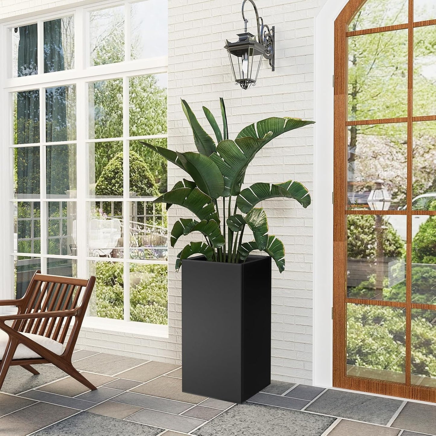 Tall Metal Planter Box for Outdoor Plants 15" L x 15" W x 30" H 2 Pack, Heavy Duty Steel Planter Box with Removable Insert Shelf, Rectangular Planters for Porch, Garden, Yard, Hotel (Black)
