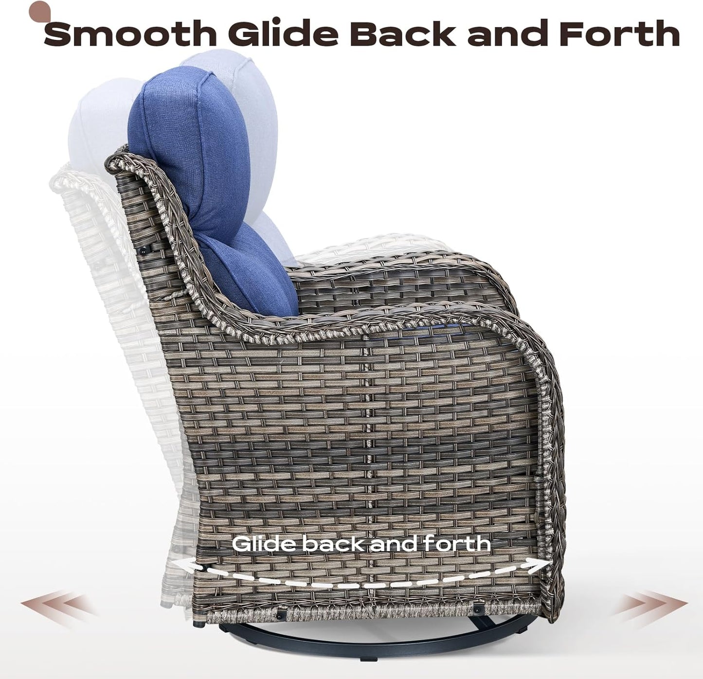 Wicker Outdoor Patio Furniture Set - 8 Piece Patio Conversation Sets with Swivel Rocker Chairs, Ottomans, Sofa and Table, 6 inch Cushions, Deep Seating, for Porch Deck Mixed Grey/Blue