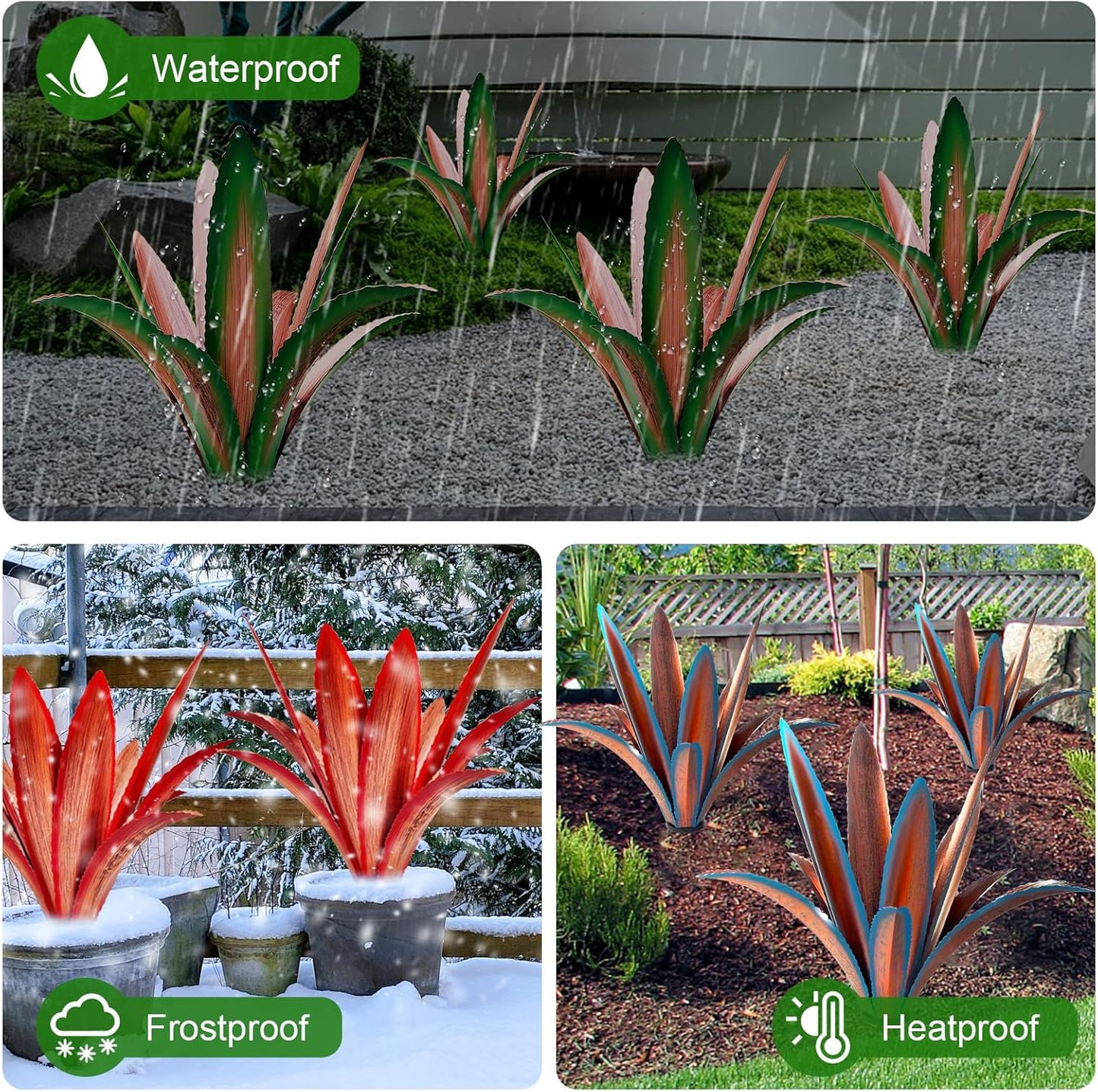 TOMBABY Enlarge Thickened Wind Resistant Metal Agave Garden Art Metal Plant Country Sculpture Statue Outdoor Decoration Agave Metal Plant Courtyard Garden Lawn Ornament Gift (1, 12 Leaves Blue)