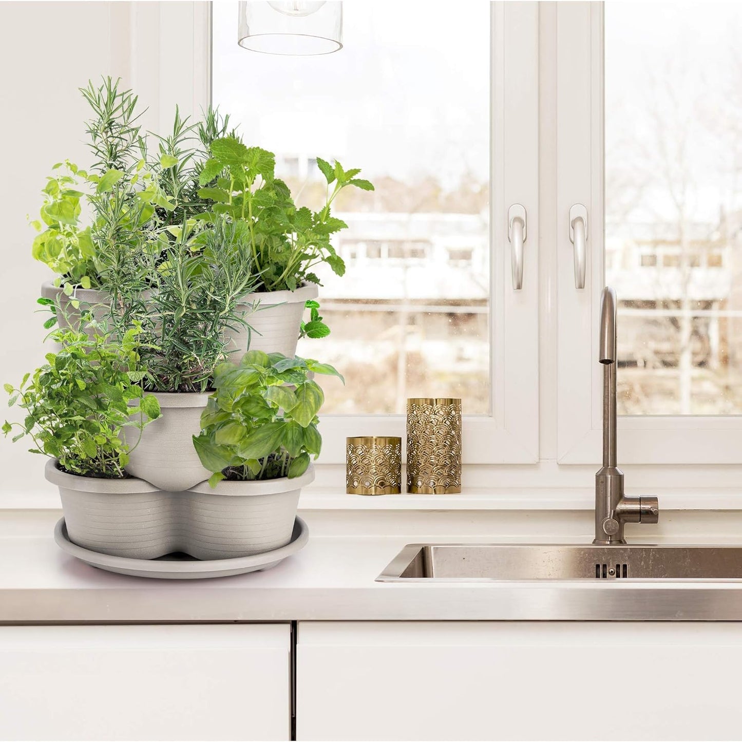 Amazing Creation Stackable Planter, Vertical Oasis Tiered Garden Planter, Grow Vegetables, Herbs, and Succulents with Ease