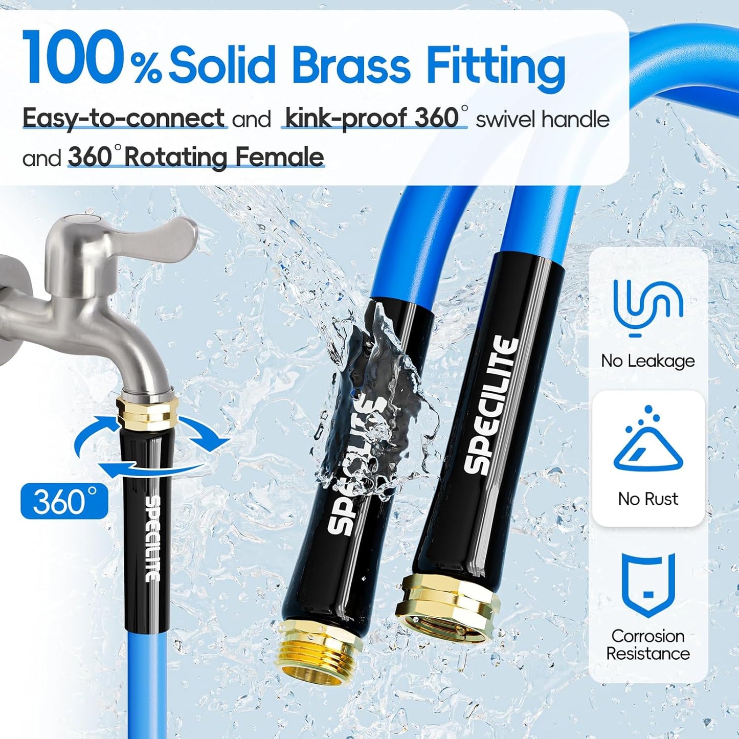Hot/Cold Garden Water Hose 50 ftx 5/8 in, -50℉ To 190℉, Heavy Duty, Flexible, Burst 605 Psi, Lightweigh, Upgraded Rubber Pipe with 3/4" Brass Fittings For Backyard, Outdoor, Farm, Blue