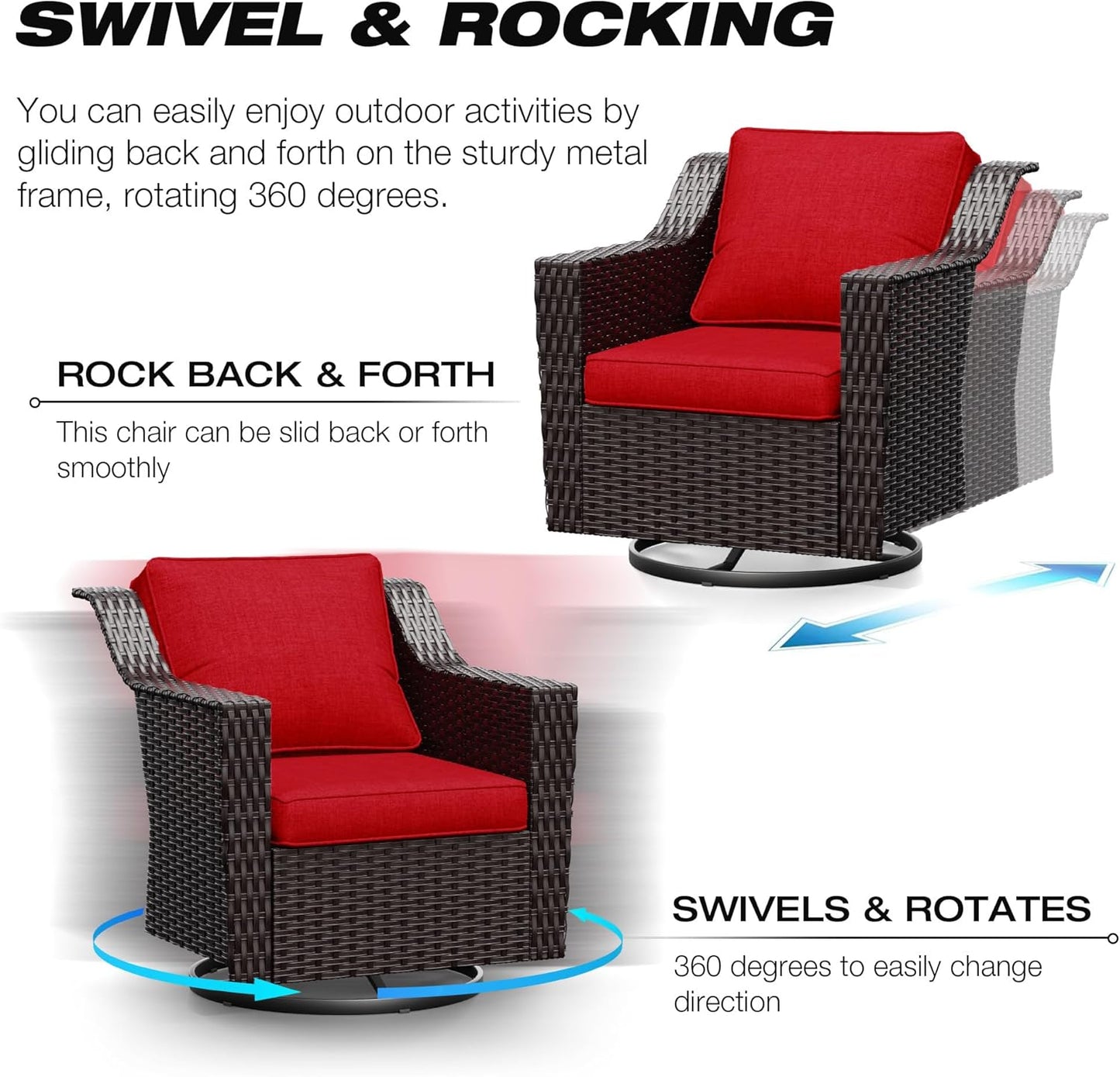 Joyside Outdoor Swivel Chair, Patio Swivel Chairs with Wide Armrest and Thick Cushions, Upgraded Large Size for Backyard, Garden, Poolside