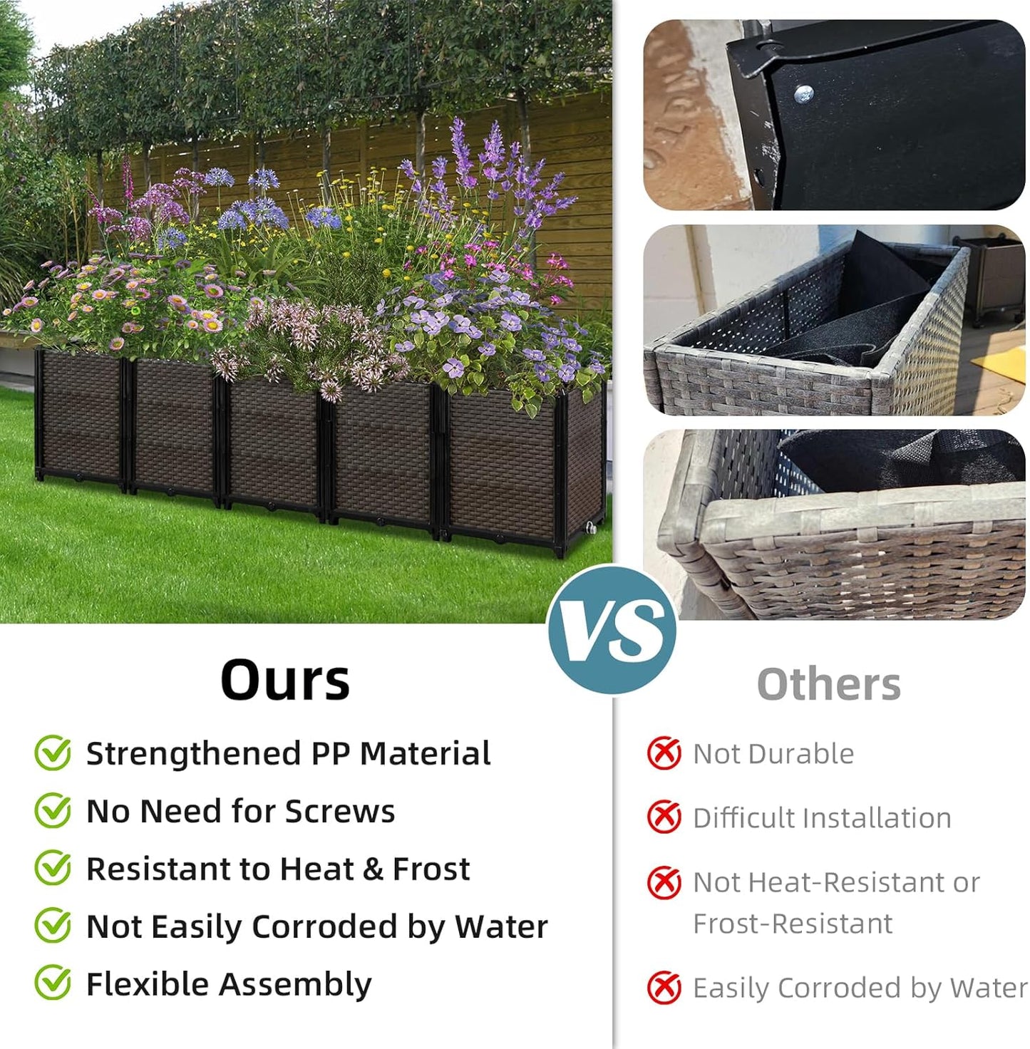 Large Raised Planter Box Outdoor Self Watering 94.4"x15.7"x14.2", Deep Raised Garden Bed - Elevated Garden Box with Drainage Plug, Rectangular Garden Planter Perfect for Patio Balcony Deck