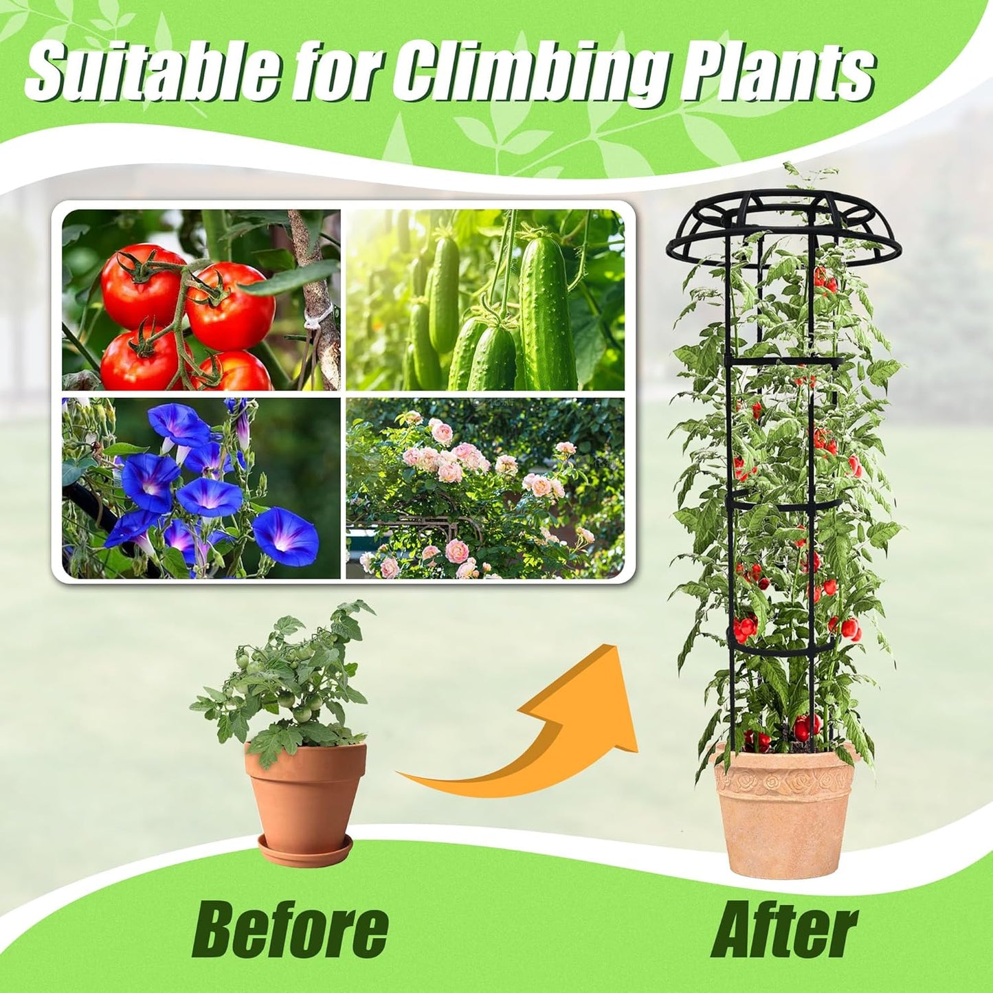 Garden Trellis for Climbing Plants, 2 Pack 41.3 Inch Mushroom Top Trellis for Climbing Plants, Rustproof Metal Plant Flower Trellises for Vine Rose Flower Tomato Support Outdoor Indoor