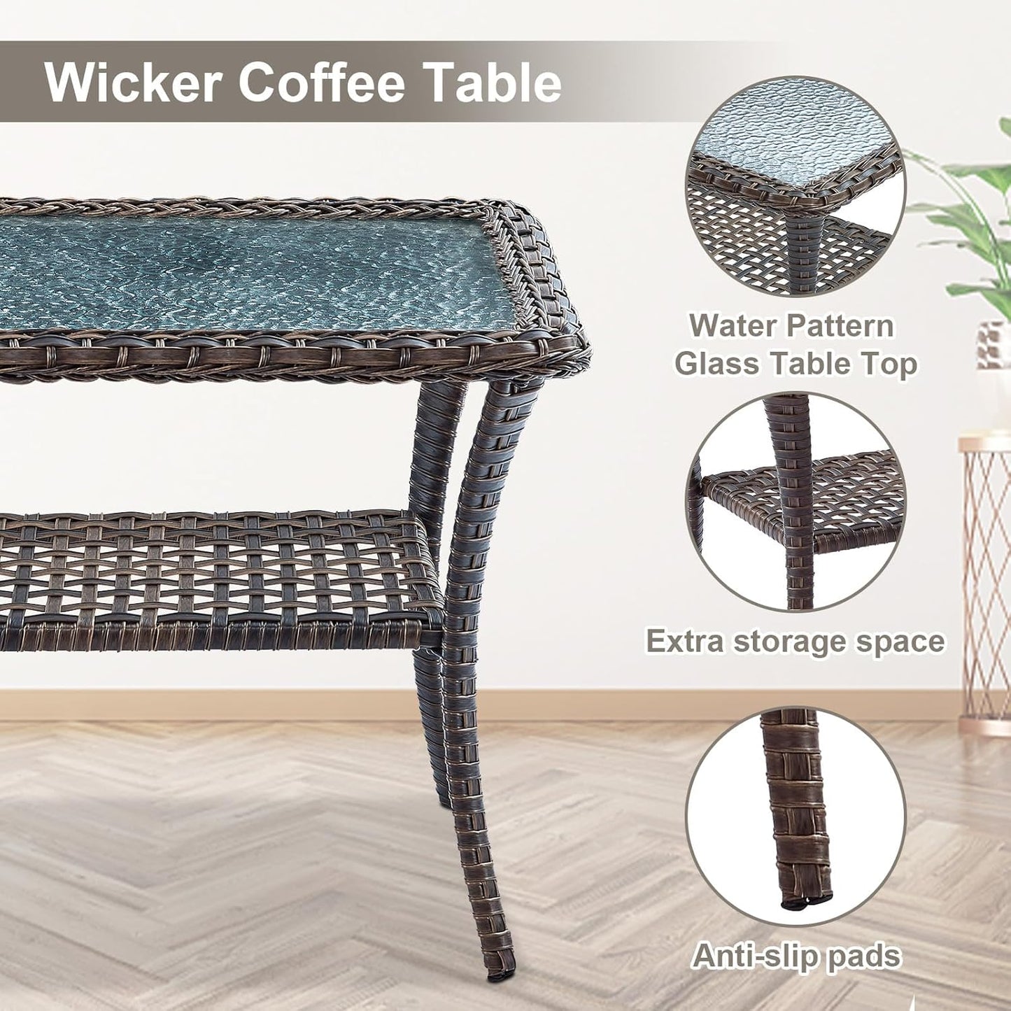 7 Piece Outdoor Patio Wicker Furniture Sets with Swivel Rocker Chairs, Rattan Loveseat Conversation Sets for Patio Deck Backyard Poolside, Grey Cushion