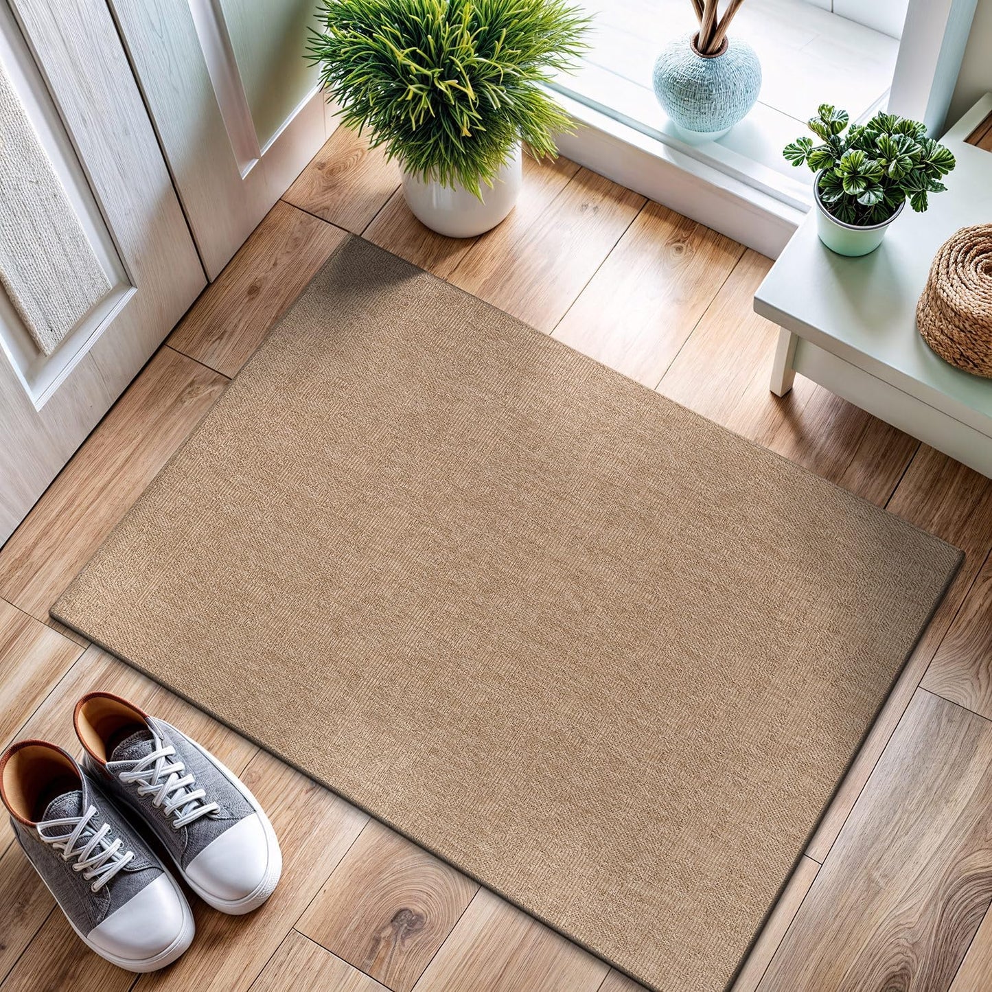 CAMILSON Easy Jute Rug 2x3, Indoor Outdoor Natural Color Fiber Area Rugs for Living Room and Kitchen Rug, Solid Boho Woven Design, Easy-Cleaning, Washable Outside Carpet Alfombras (2 x 3)