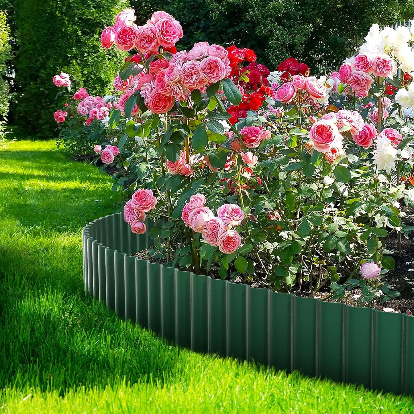 LAVEVE Corrugated Metal Garden Edging 10" x 20Ft, Landscape Edging Border for Lawn, Flower Bed, Garden Fence, Paver Edging (Green)