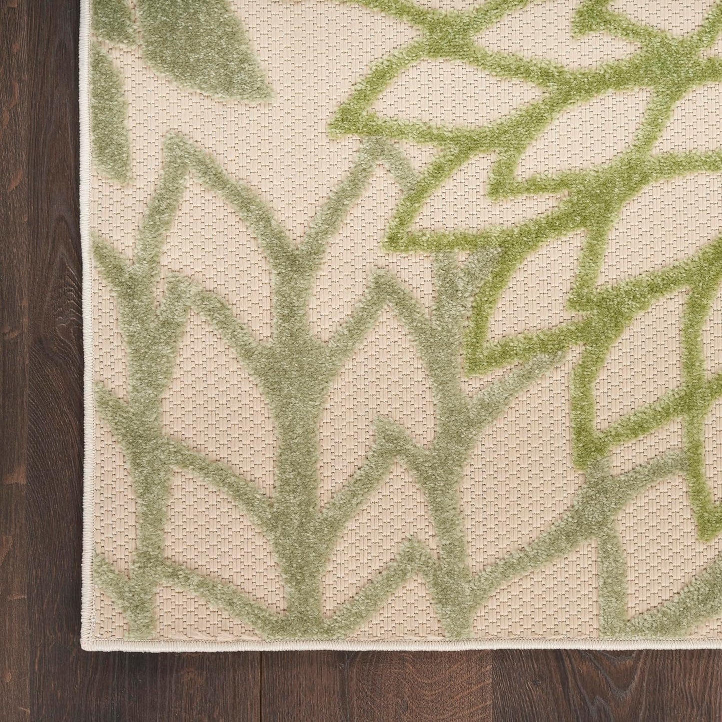 Nourison Home Aloha Indoor/Outdoor Ivory Green 2' x 6' Area Rug, Easy Cleaning, Non-Shedding, Bed Room, Living Room, Dining Room, Backyard, Patio, Deck (2x6)