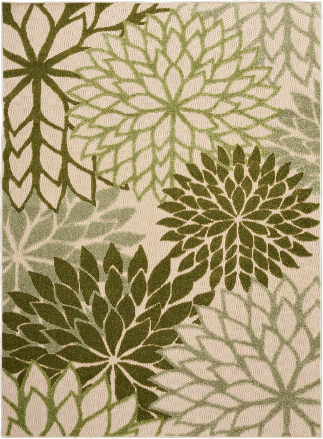 Nourison Home Aloha Tropical Indoor/Outdoor Ivory Green 6' x 9' Area Rug, Easy Cleaning, Non Shedding, Bed Room, Living Room, Dining Room, Backyard, Deck, Patio (6x9)