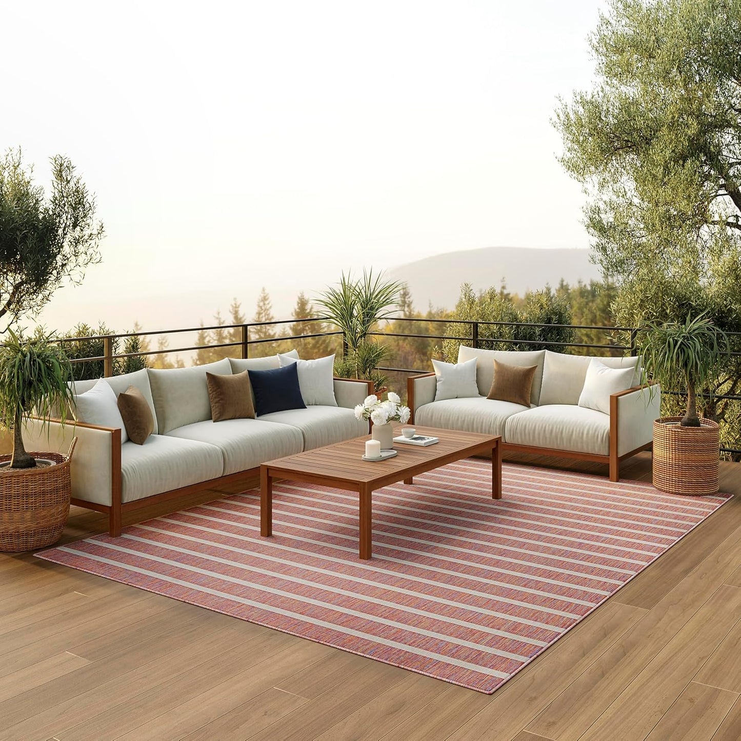 Nourison Home Positano Indoor/Outdoor Rainbow Ivory 8' x 10' Area Rug, Easy Cleaning, Non Shedding, Bed Room, Living Room, Dining Room, Backyard, Deck, Patio (8x10)