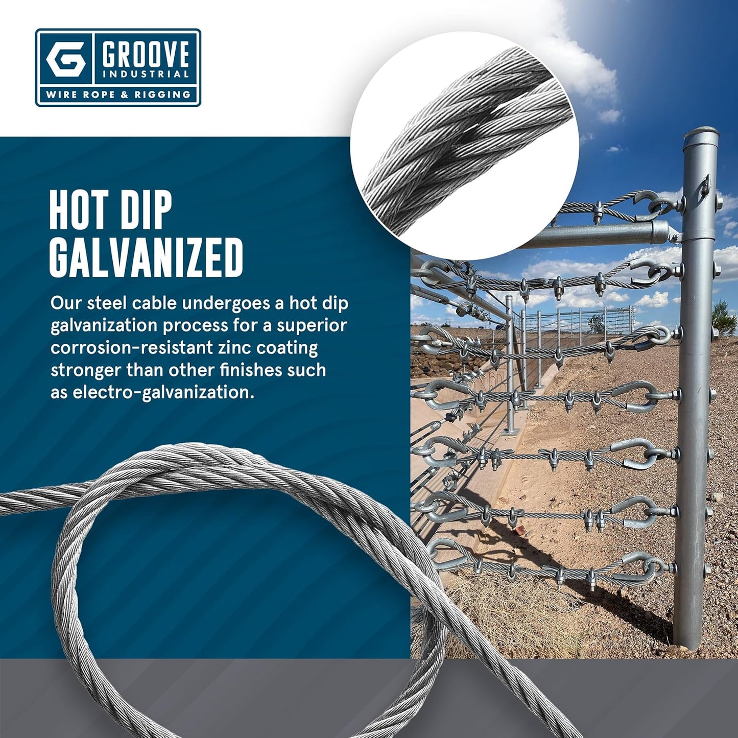 1/4’’ 7x19 Hot Dip Galvanized Aircraft Cable – Steel Wire Rope - 900 Feet