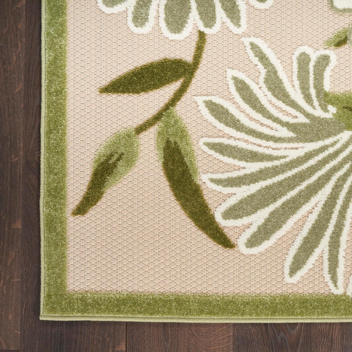 Nourison Home Aloha Indoor-Outdoor Ivory Green 2' x 6' Area Rug, Easy-Cleaning, Non-Shedding, Bed Room, Living Room, Dining Room, Backyard, Patio, Deck (2x6)