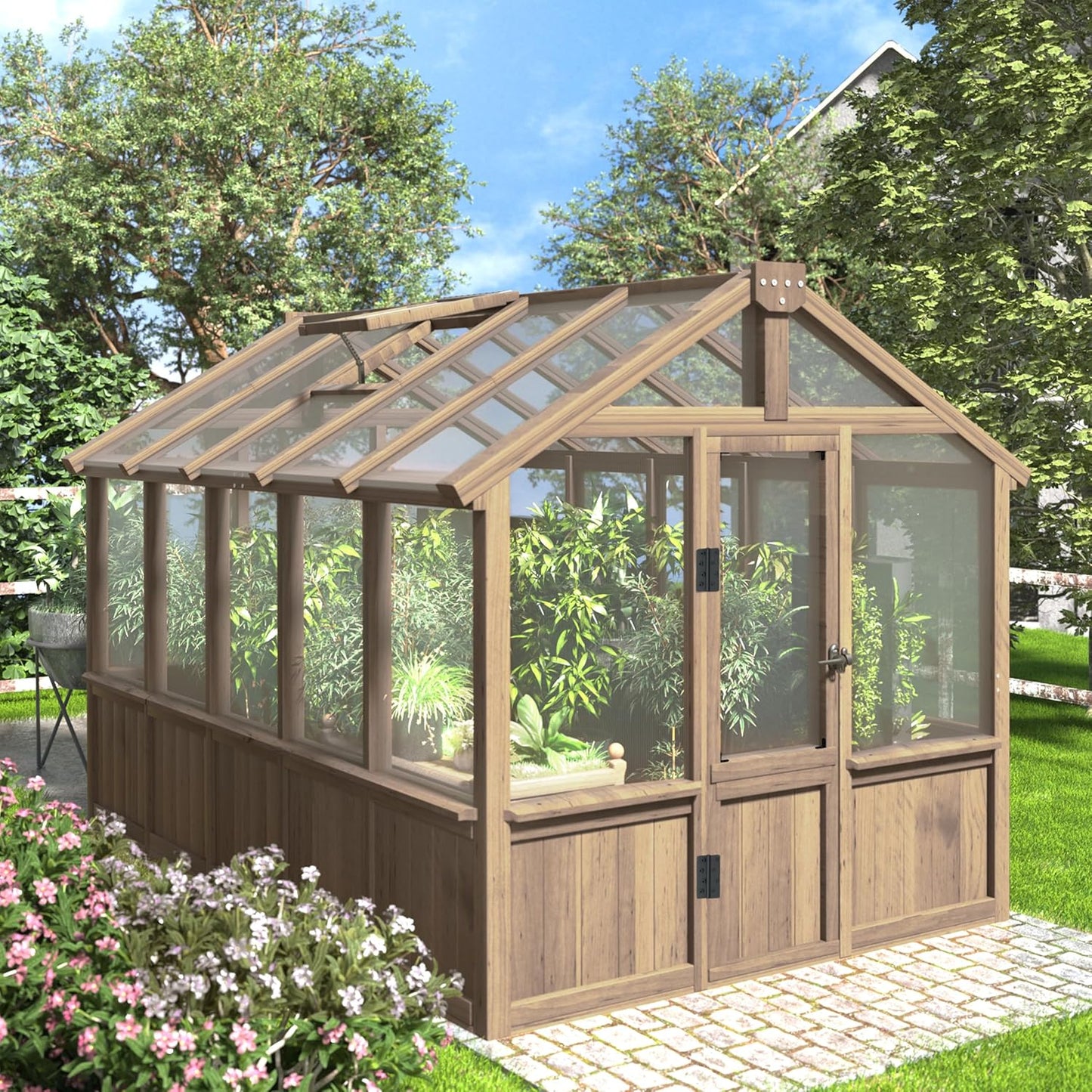Mupater 6'x10' Wooden Greenhouse for Outdoor, Heavy Duty Green House Kit with Ventilated Window and Lockable Door, 6mm MWPC Panels for UV Protection, Walk-in Greenhouse for Backyard, Patio, Lawn