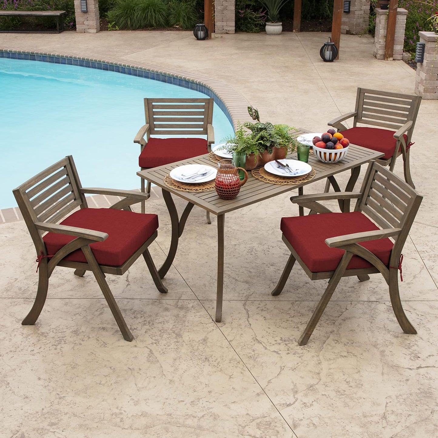 Arden Seat Cushion, 21 x 21, Rain-Proof, Fade Resistant, Cushion for Patio Dining, Adirondack, and Outdoor Chairs Ruby Red Leala