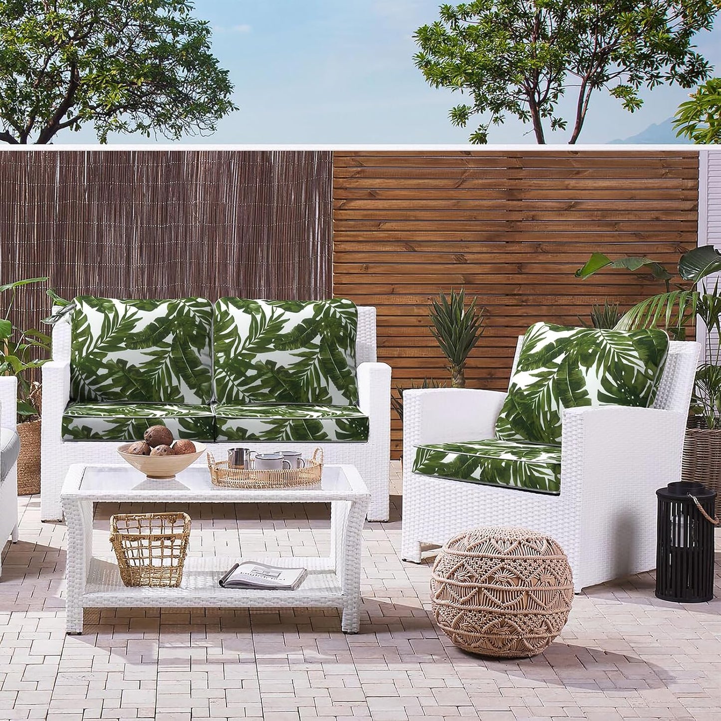 LVTXIII Outdoor/Indoor Deep Seat Cushion Patio Seat and Back Cushion Set All-Weather Replacement Chair Cushion for Chairs Sofa and Coach, 24"x24"x4", Palms Green