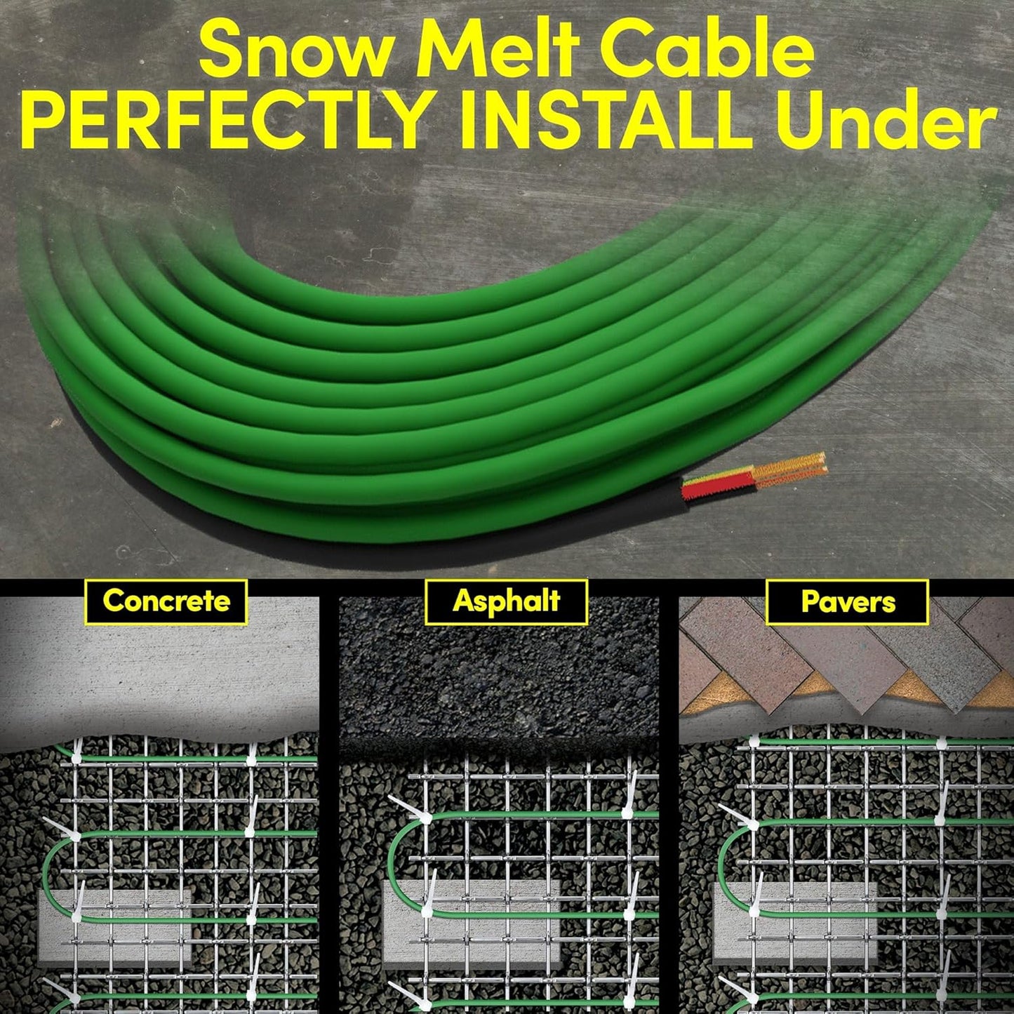 Electric Snow and Ice Melting Underground Cable 377 feet, Covers 125 sqft at up to 38 Watts/sqft, 240V – Radiant Heated Driveways, Walkways, Stairs – Installs Under Concrete, Asphalt, or Pavers