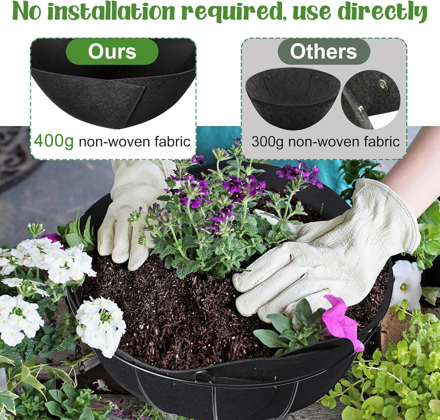 Adnee 3 Pcs 16 Inch Fabric Planter Basket Liner-Felt Flower Pot Liners-Hanging Plant Basket Fiber Insert for Garden Wall Hanging Planter Flower Vegetables(Round)
