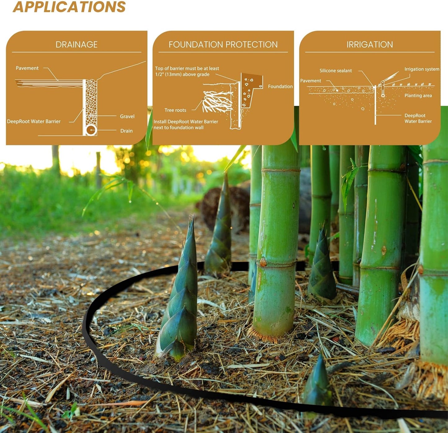 DeepRoot Water Barrier, Versatile Bamboo Barrier, Easy-to-Install Garden Barrier for Landscaping and Protection, Durable, Flexible, 18" x 100' Roll-30 mil Thickness, Black (WB 18/30-100)