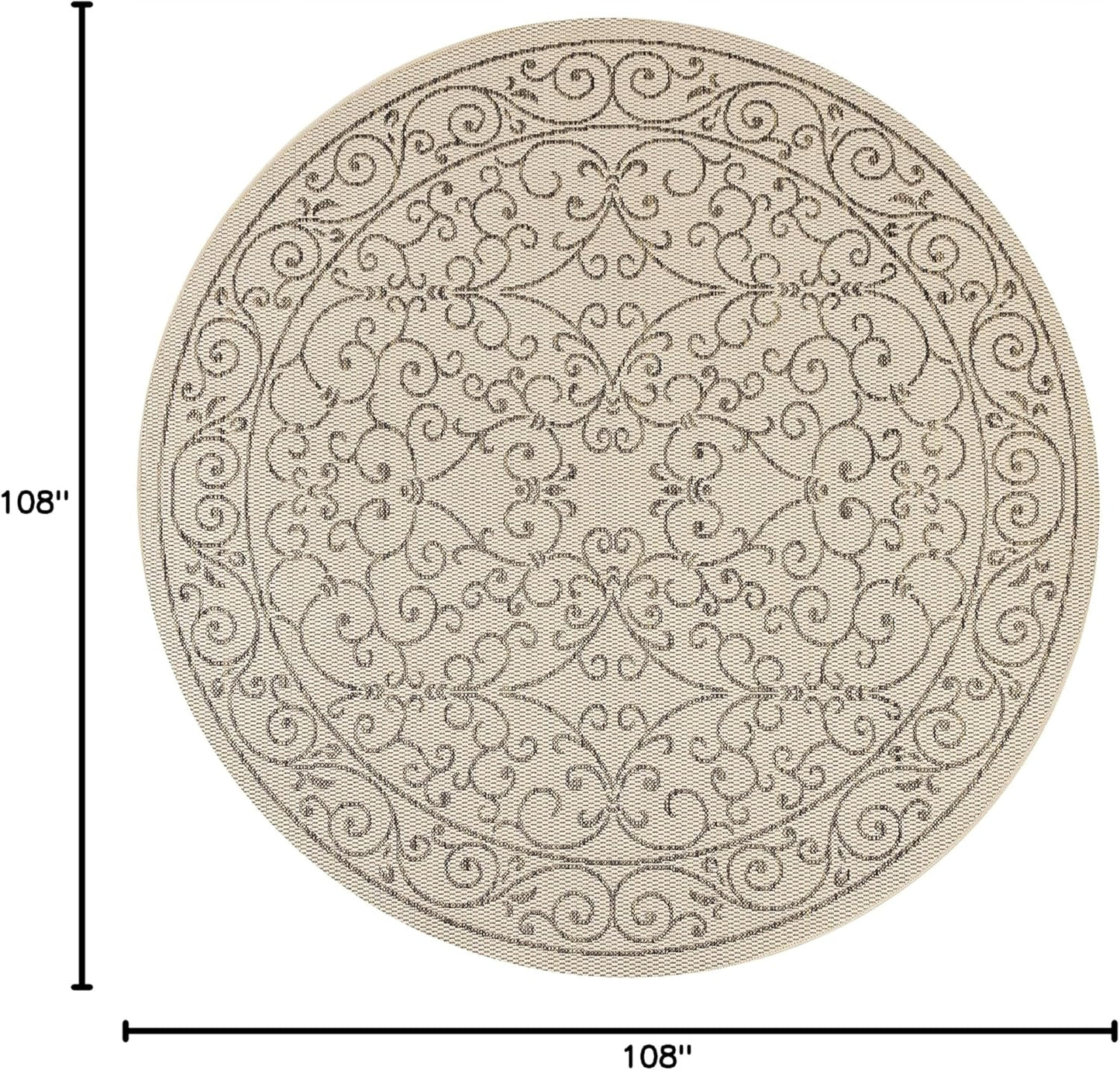 JONATHAN Y SMB106A-9R Charleston Vintage Filigree Textured Weave Beige/Brown 9' Round Indoor/Outdoor Area Rug, Pet Friendly, Non-Shedding, Stain Resistant, Easy-Cleaning for Backyard, Patio, Porch