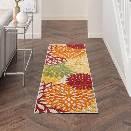 Nourison Home Aloha 6' Runner Red Multicolored Fabric Tropical Area Rug (6' Runner)