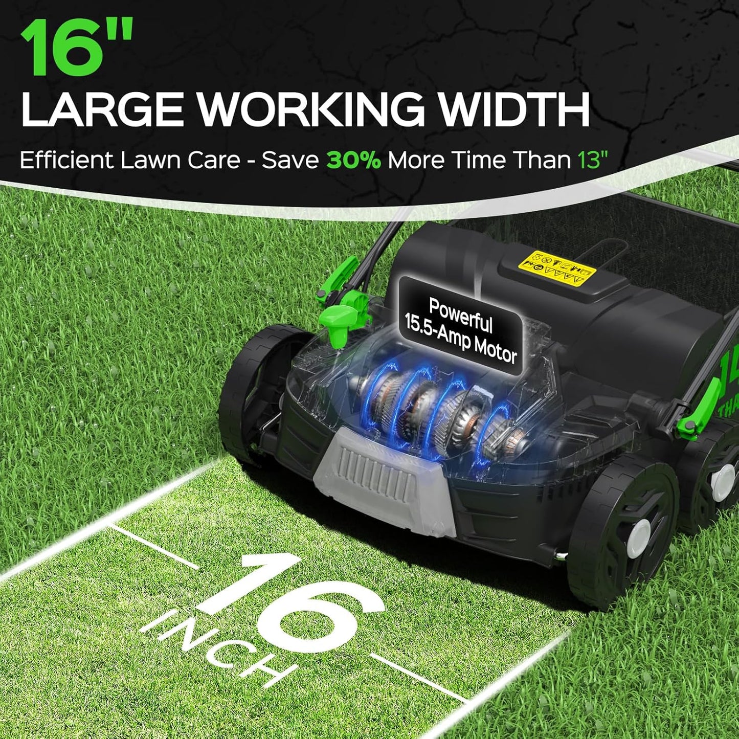 2025 Upgrade 16-Inch 15.5 Amp 2-in-1 Electric Dethatcher and Scarifier with 14.5-Gallon Collection Bag, Lawn Dethatcher with 5-Position Depth Adjustment, Keeps Lawn Healthy – Light Green