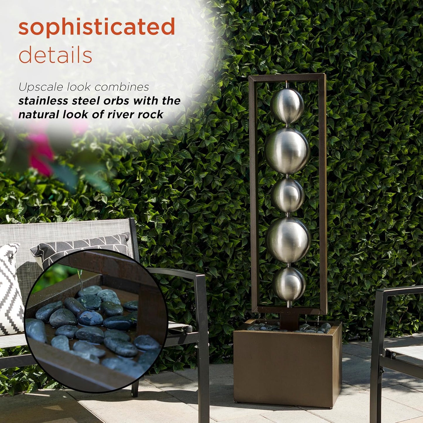Alpine Corporation WIN1562 Outdoor Cascading Stone Water Wall Floor Fountain with LED Lights for Garden, Patio, Backyard and Home Decor, 32" H, Gray