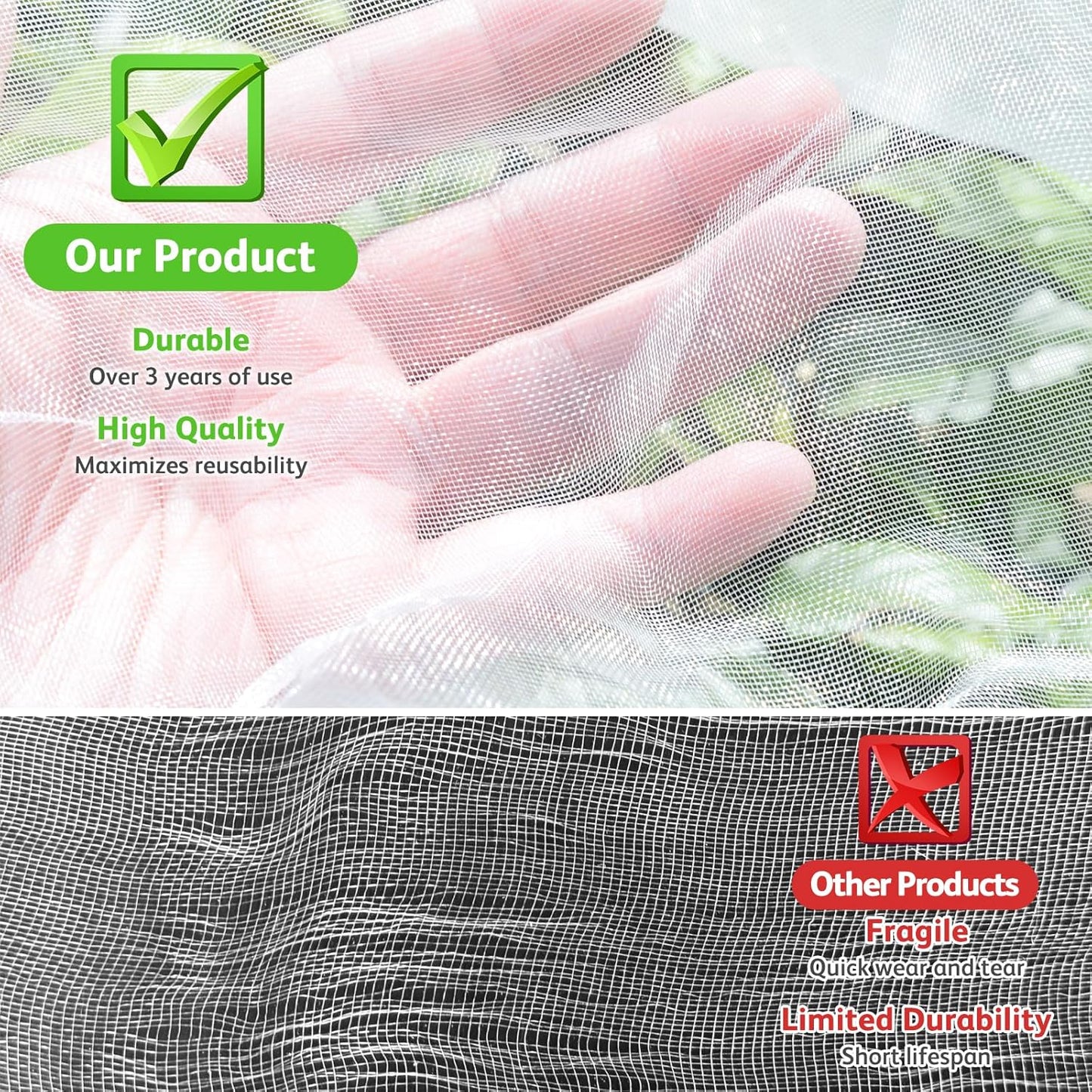 JOJOLEE Fruit Tree Netting for Garden Protection, 2Pcs 9.8 x 9.8FT Insect Bird Nettings with Zipper and Drawstring, Plant Cover Mesh Net Bags for Blueberry Bushes, Tomatoes, Flowers