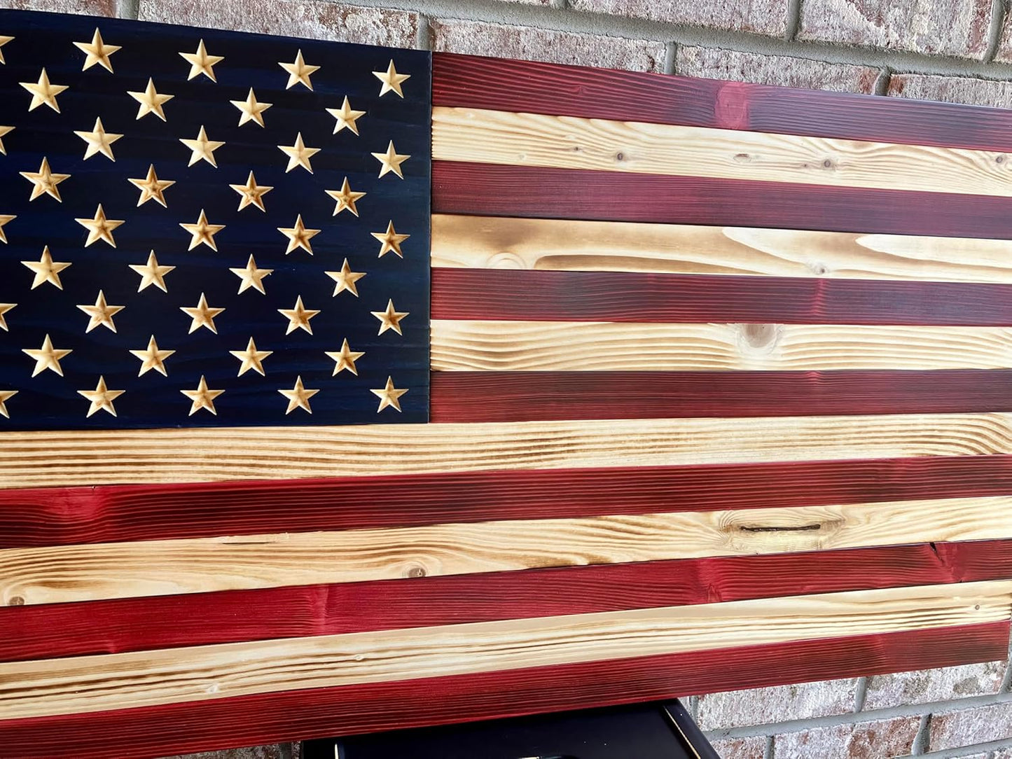 Rustic Wooden American Flag, Patriotic Wall Art (Natural Finish, 34x65)