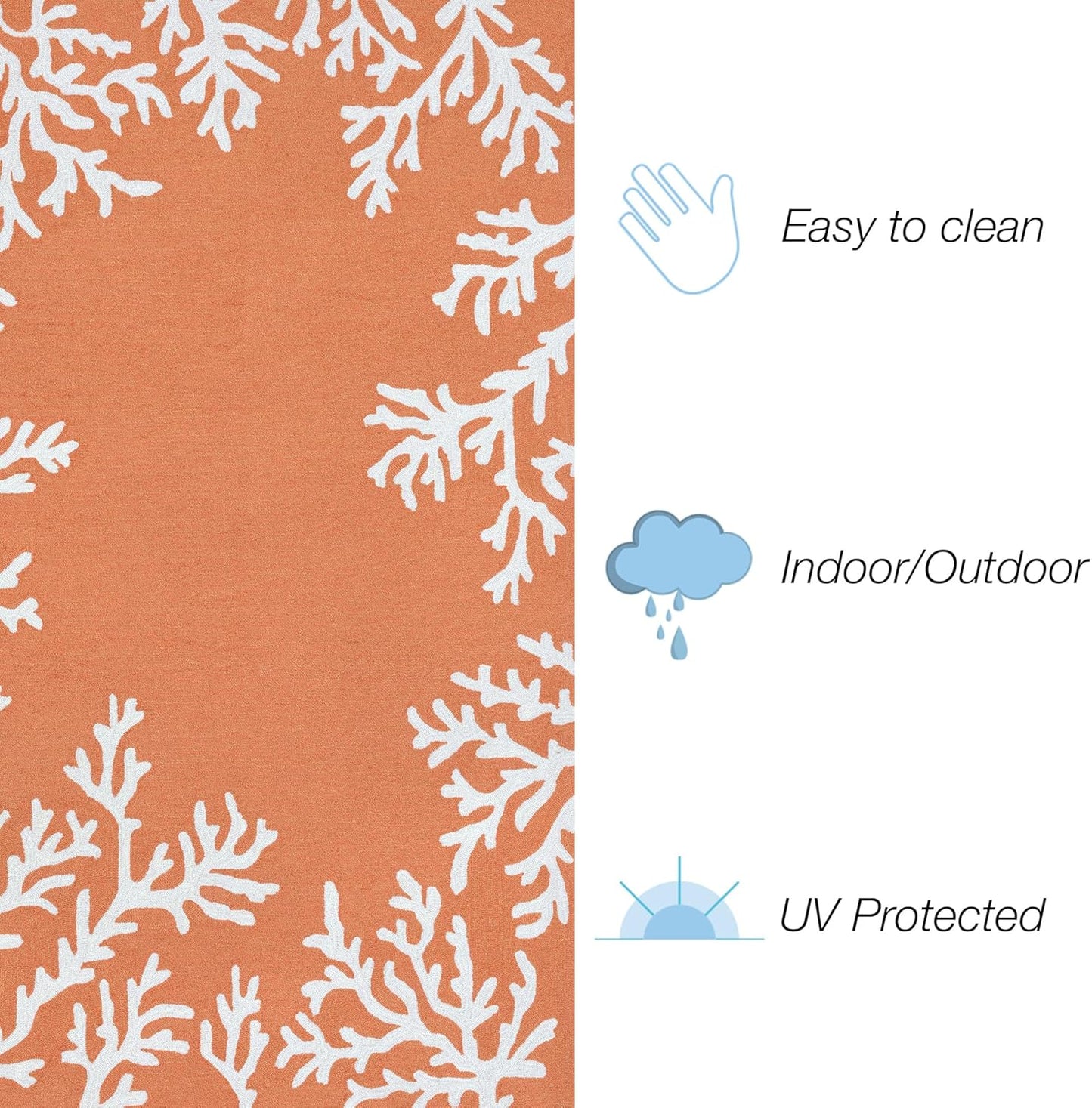 Liora Manne CAPRI Indoor/Outdoor Handmade Synthetic Blend Durable Area Rug - Traditional Border Coastal Beach Accent (Coral Border Coral) (2' x 8')