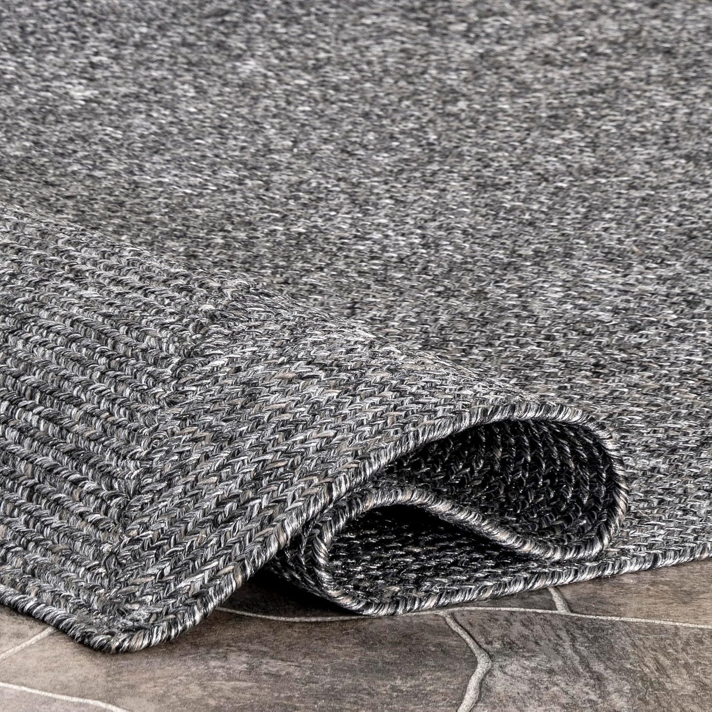 nuLOOM 8' Square Solid Hand Braided Indoor/Outdoor Area Rug, Pet-Friendly, High Traffic, Weather Resistant, for Patio, Balcony, Bedroom, Living, Dining Room, Wynn Charcoal