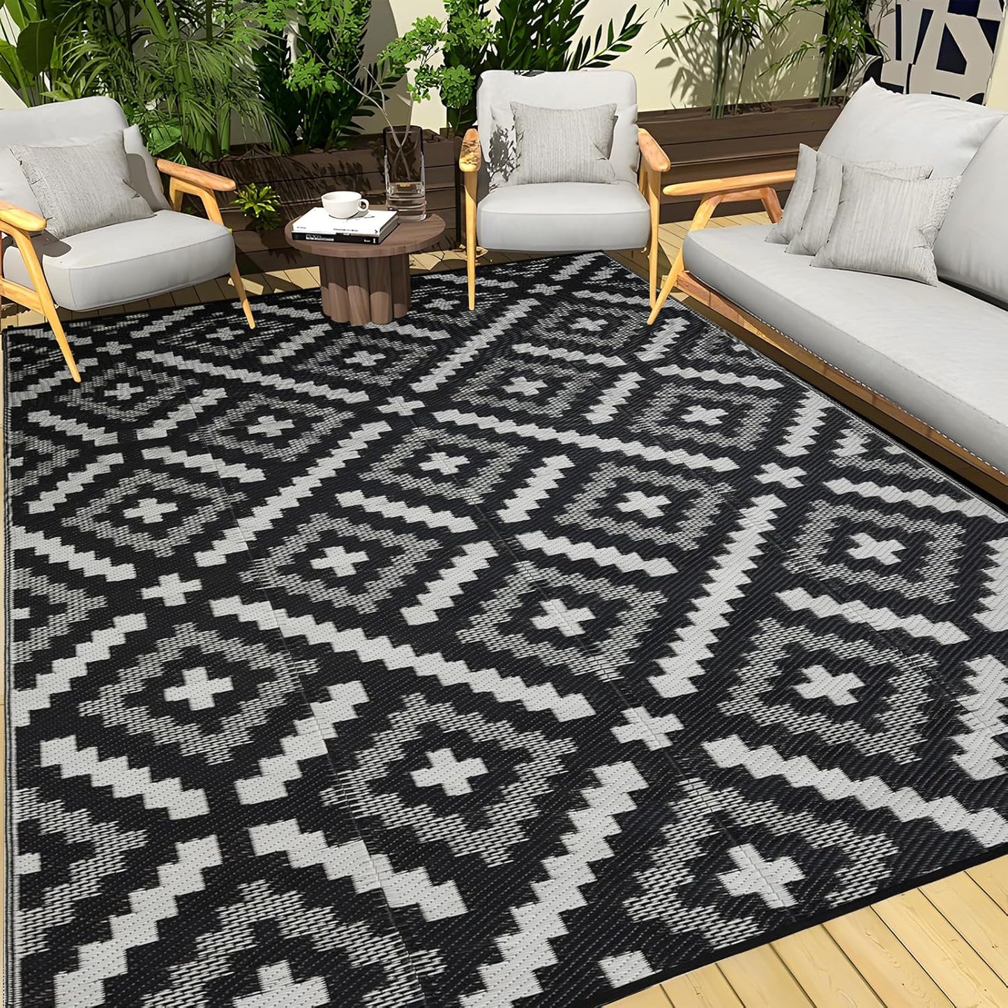 Outdoor Rug 5x8 ft Waterproof, Reversible Outdoor Plastic Straw Rug for Patios Clearance, Outdoor Area Rug Carpet RV Mat for Camping Backyard Deck Porch